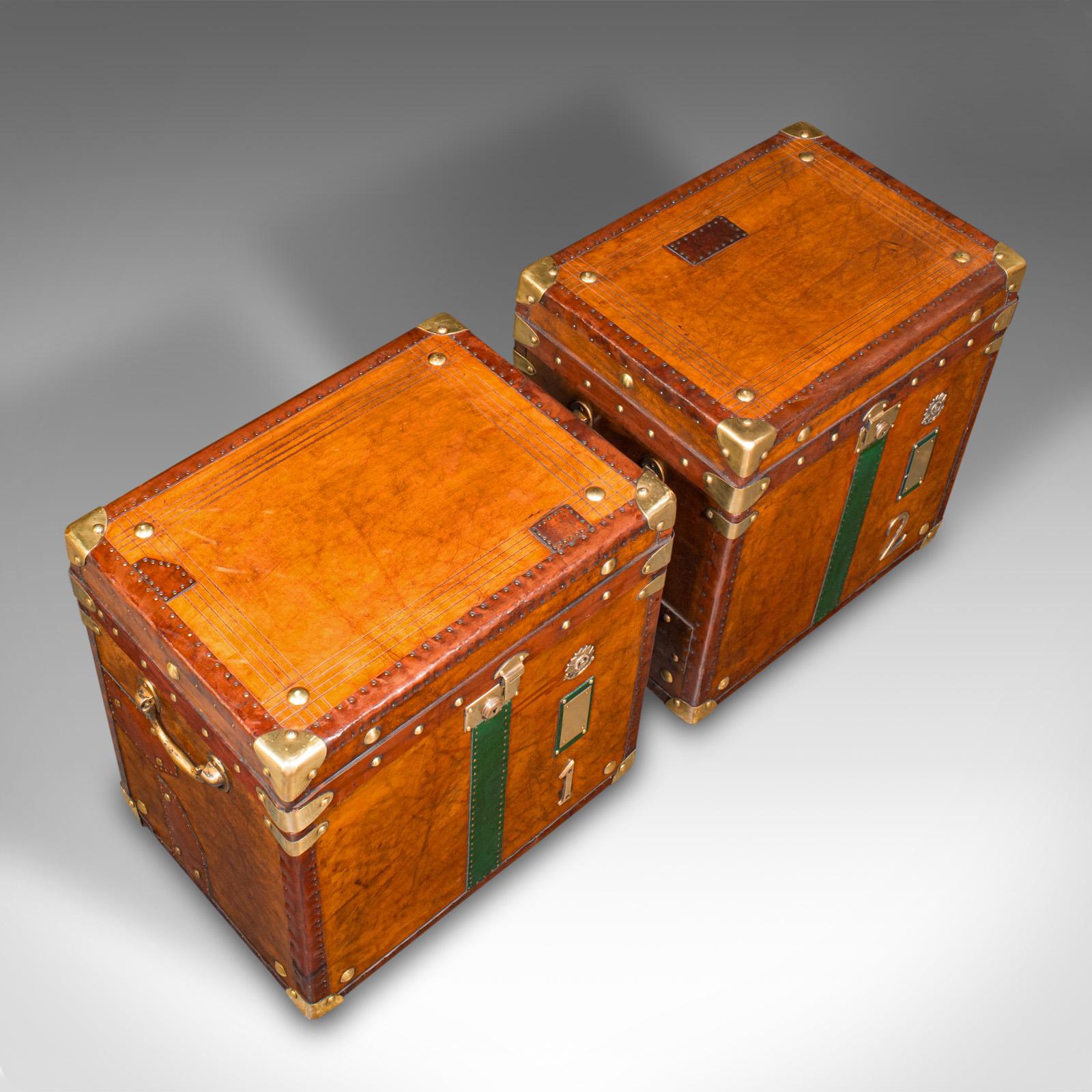 Pair Of Vintage Officer's Campaign Luggage Cases, English, Leather, Nightstand 2