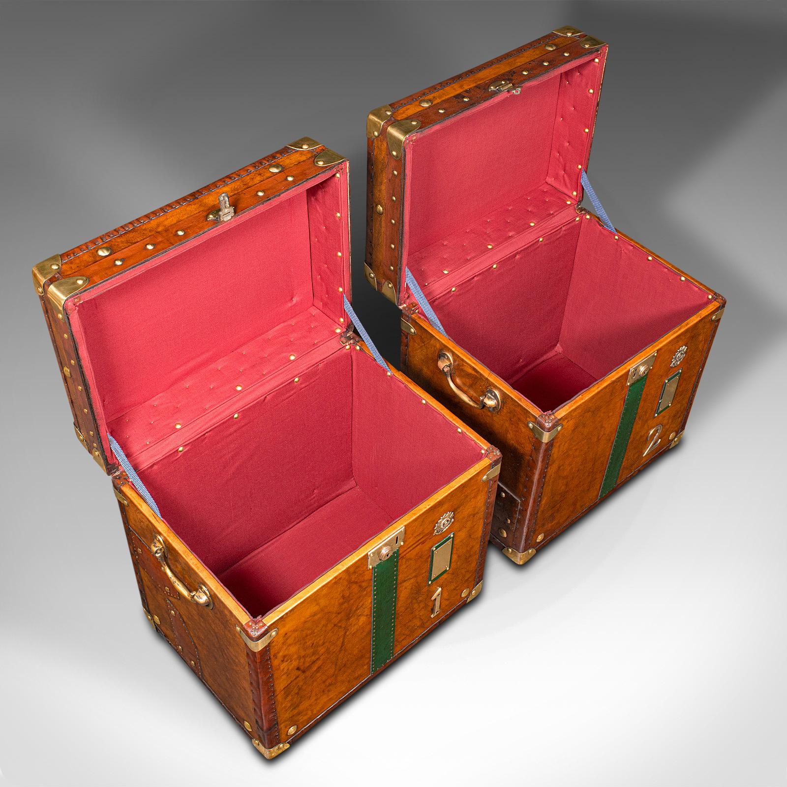 Pair Of Vintage Officer's Campaign Luggage Cases, English, Leather, Nightstand 3