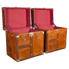 Pair Of Used Officer's Campaign Luggage Cases, English, Leather, Nightstands