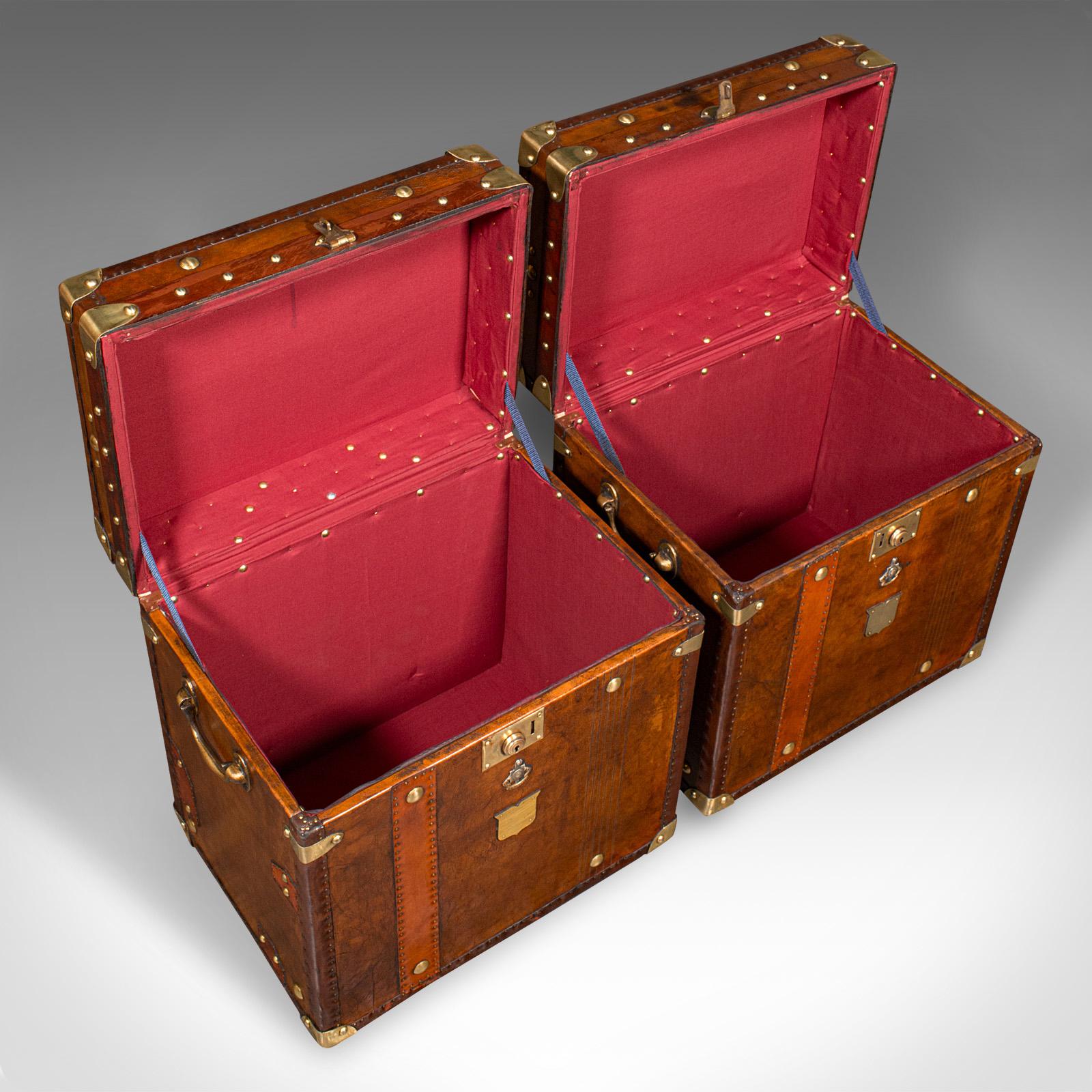 Pair Of Vintage Officer's Campaign Luggage, English, Leather Cases, Nightstand For Sale 3