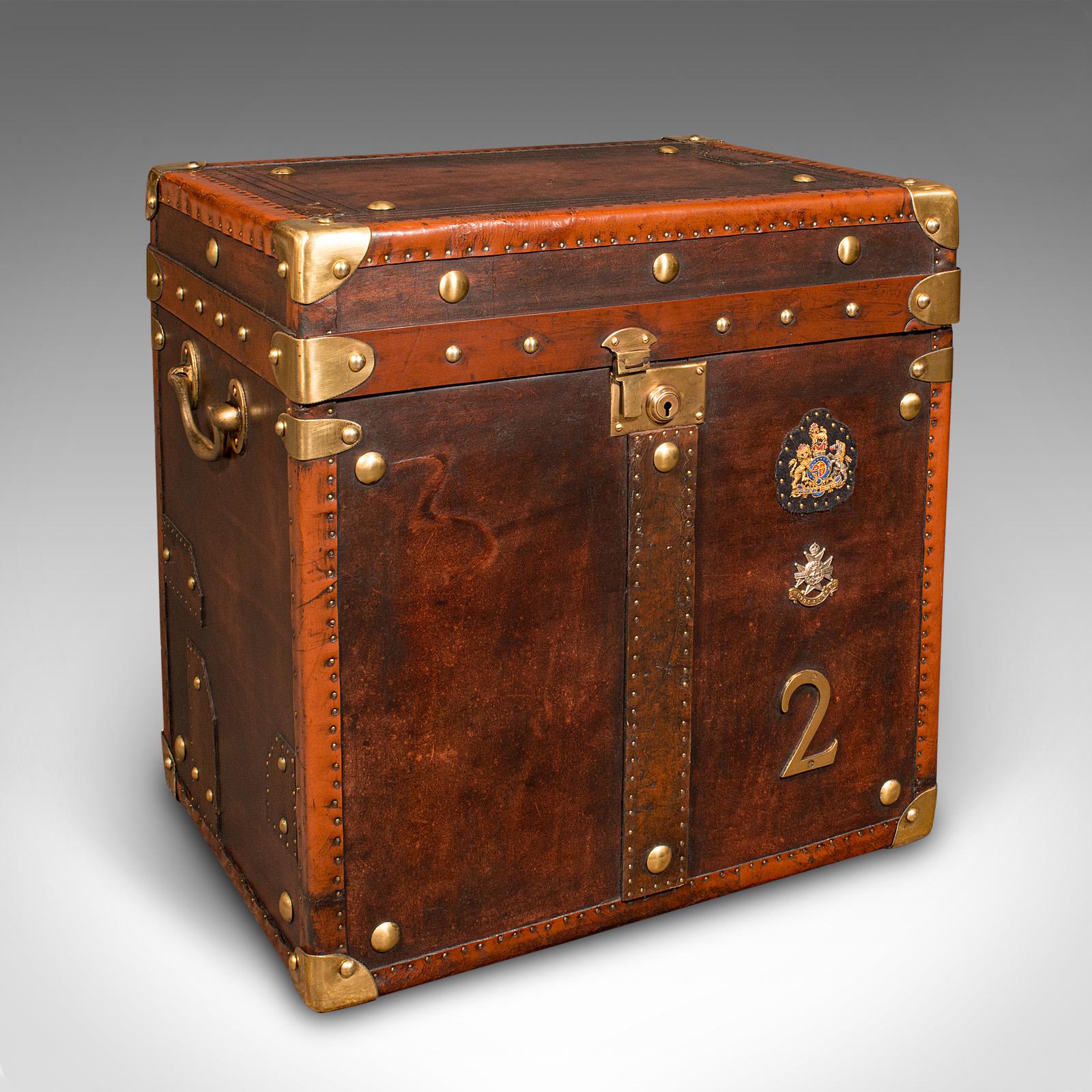 20th Century Pair Of Vintage Officer's Campaign Trunks, English, Leather, Cases, Nightstand