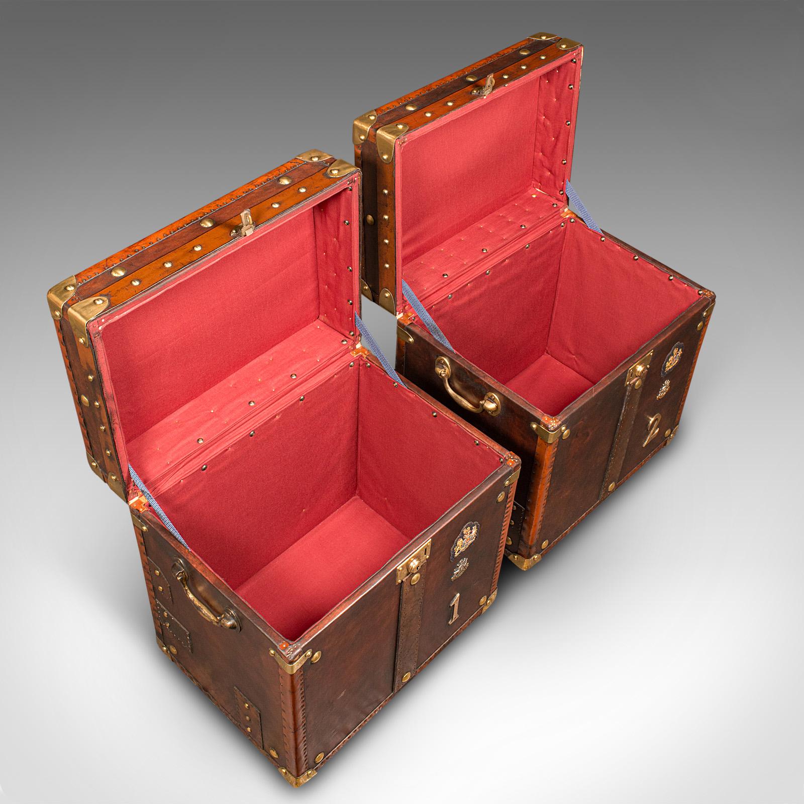 Pair Of Vintage Officer's Campaign Trunks, English, Leather, Cases, Nightstand 2