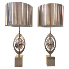 Paire de lampes de bureau vintage "Ogive" en acier inoxydable de la Maison Charles, vers 1970