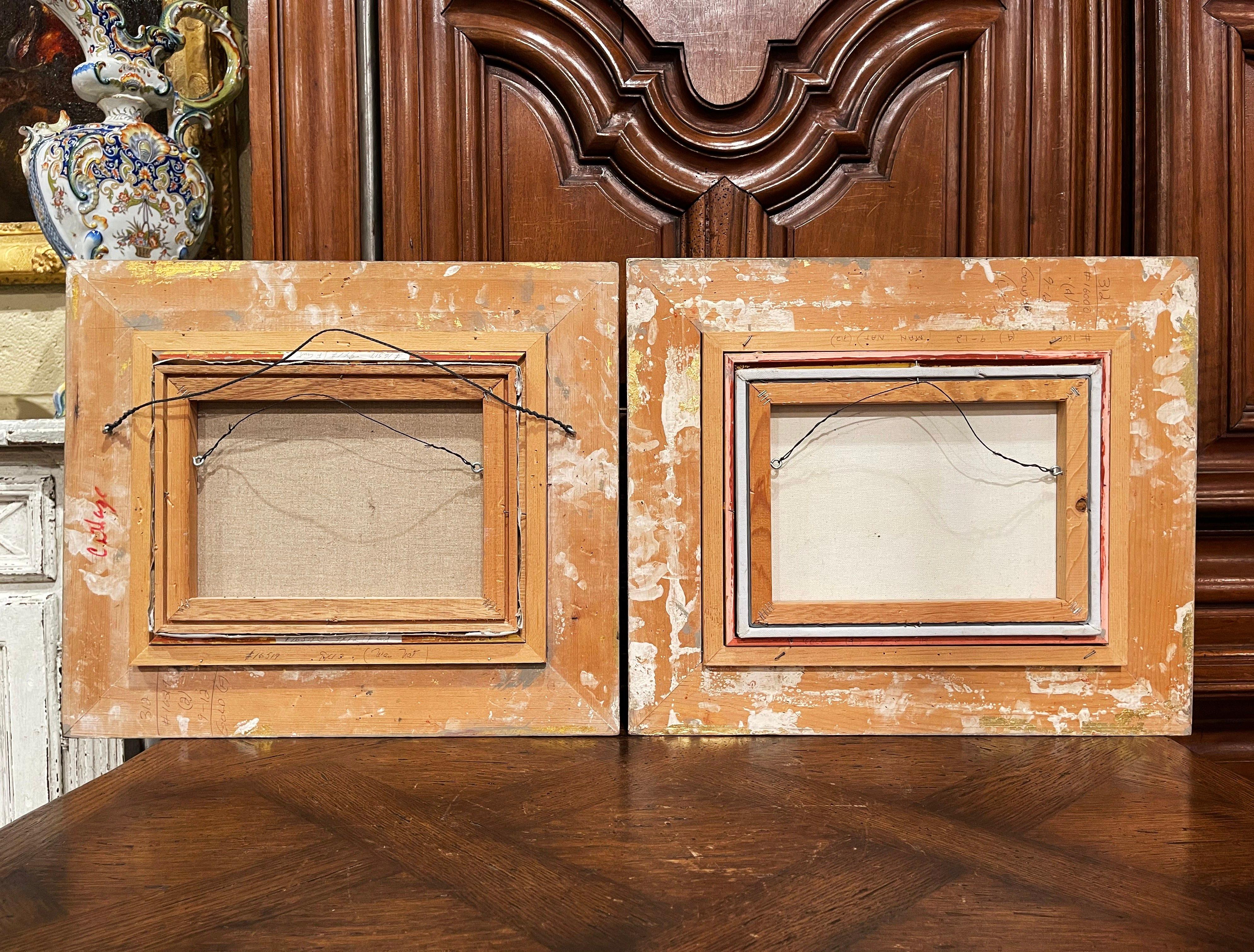 Pareja de óleos vintage sobre lienzo Pintura de escenas parisinas en marcos dorados Firmado Lebron en venta 9