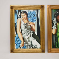Pair of Vintage Oil Paintings in the Manner of Tamara de Lempicka