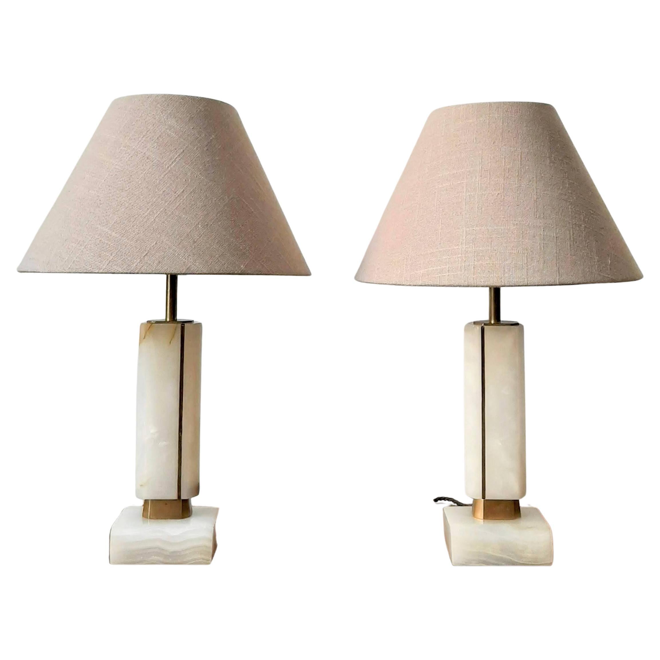 Pair of Vintage Onyx and Brass Table Lamps