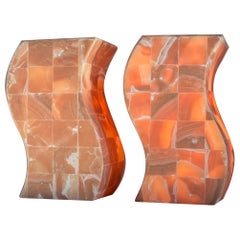 Pair of Vintage Onyx Block Table Lamps, 1970s