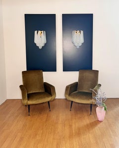 Pair of vintage opalino glass petals drop wall sconce