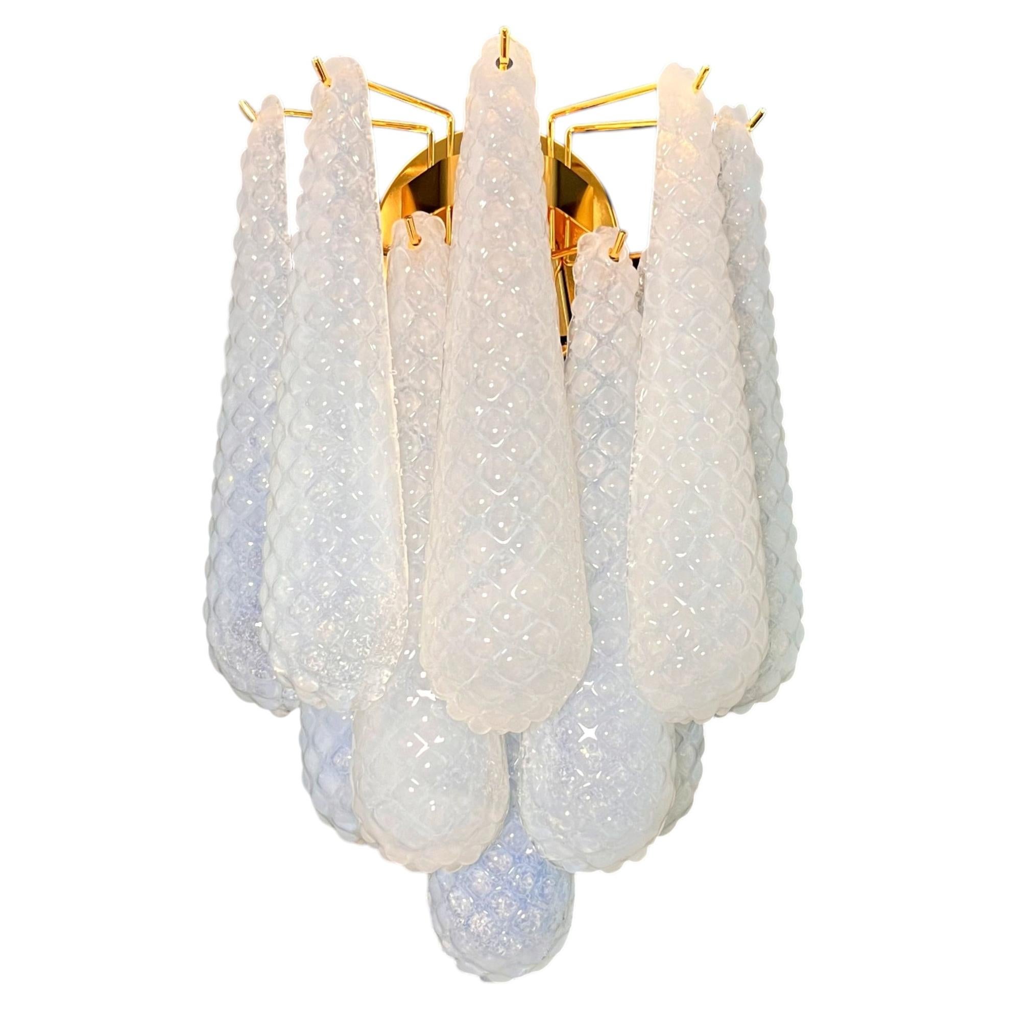 Pair of vintage opalino glass petals drop wall sconce For Sale