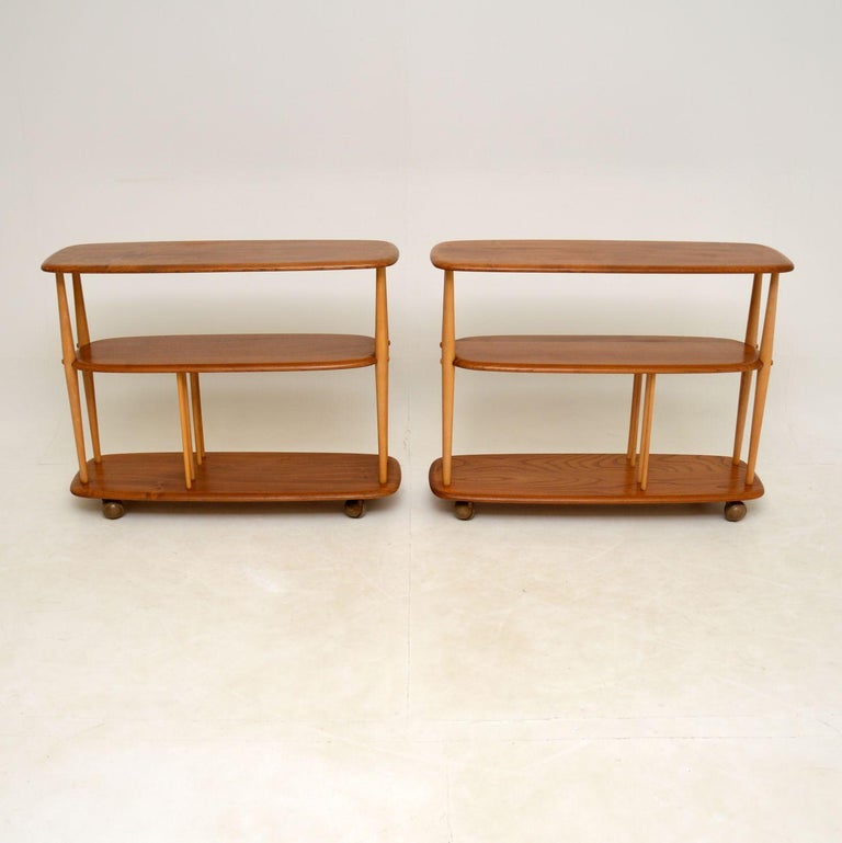 Pair of Vintage Open Bookcases in Solid Elm by Ercol at 1stDibs