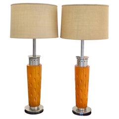 Pair of Vintage Orange Ceramic Stiffel Lamps