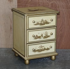 Pair of Vintage Oriental Chinese Cream & Gold Leaf Painted Bedside Table Drawers