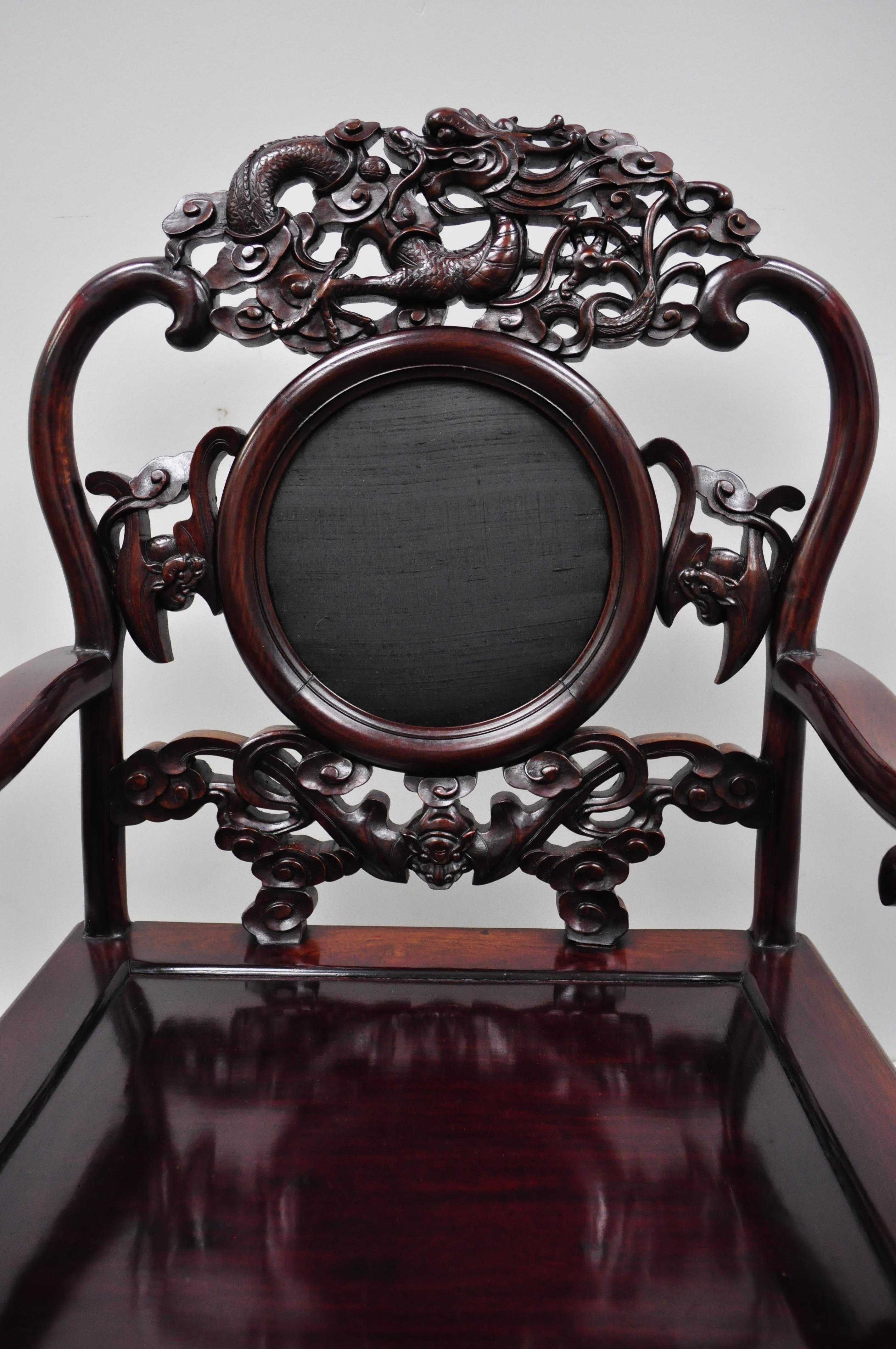 Pair of Vintage Oriental Dragon Carved Rosewood Lounge Throne Chair Armchairs 2
