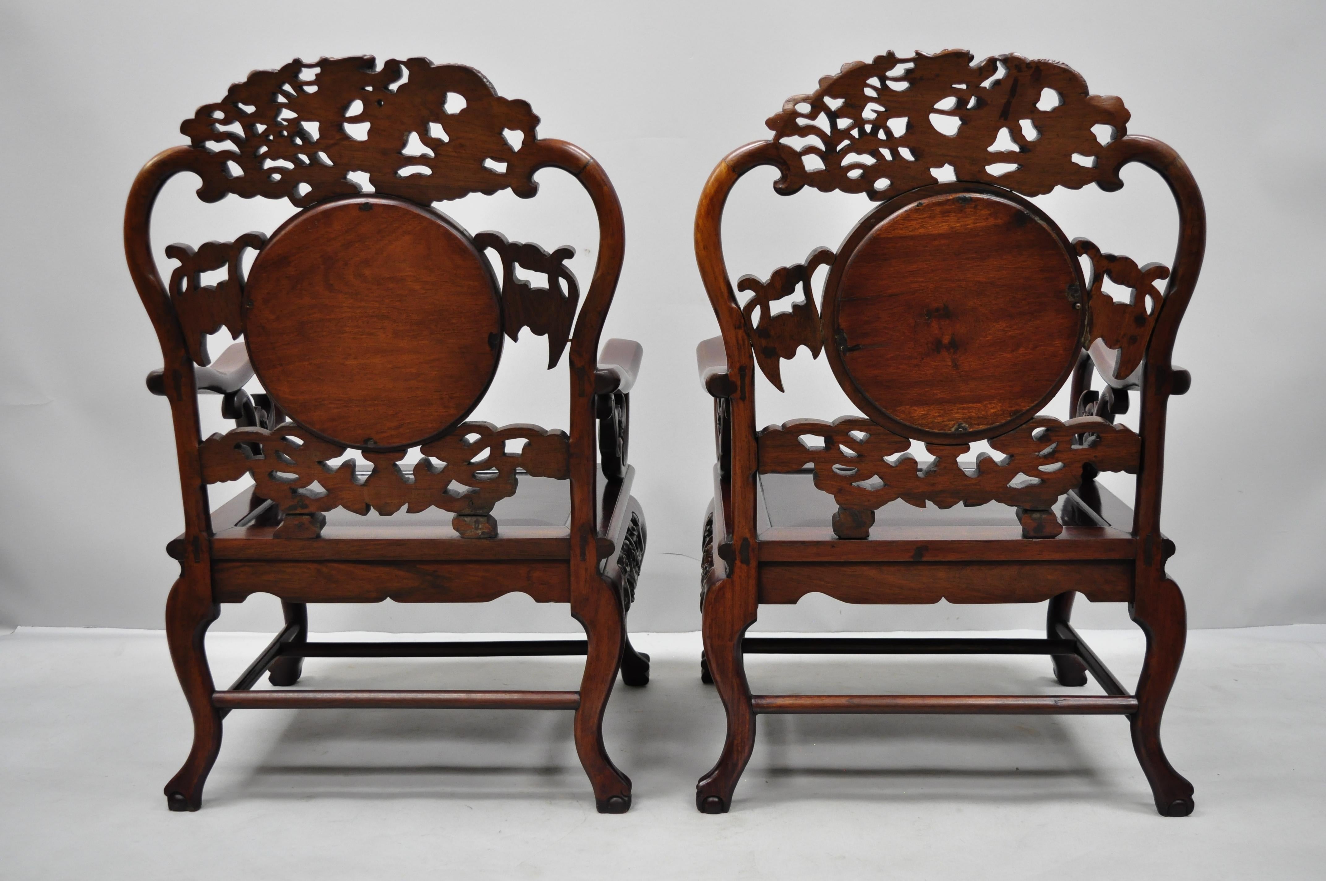 Pair of Vintage Oriental Dragon Carved Rosewood Lounge Throne Chair Armchairs 3