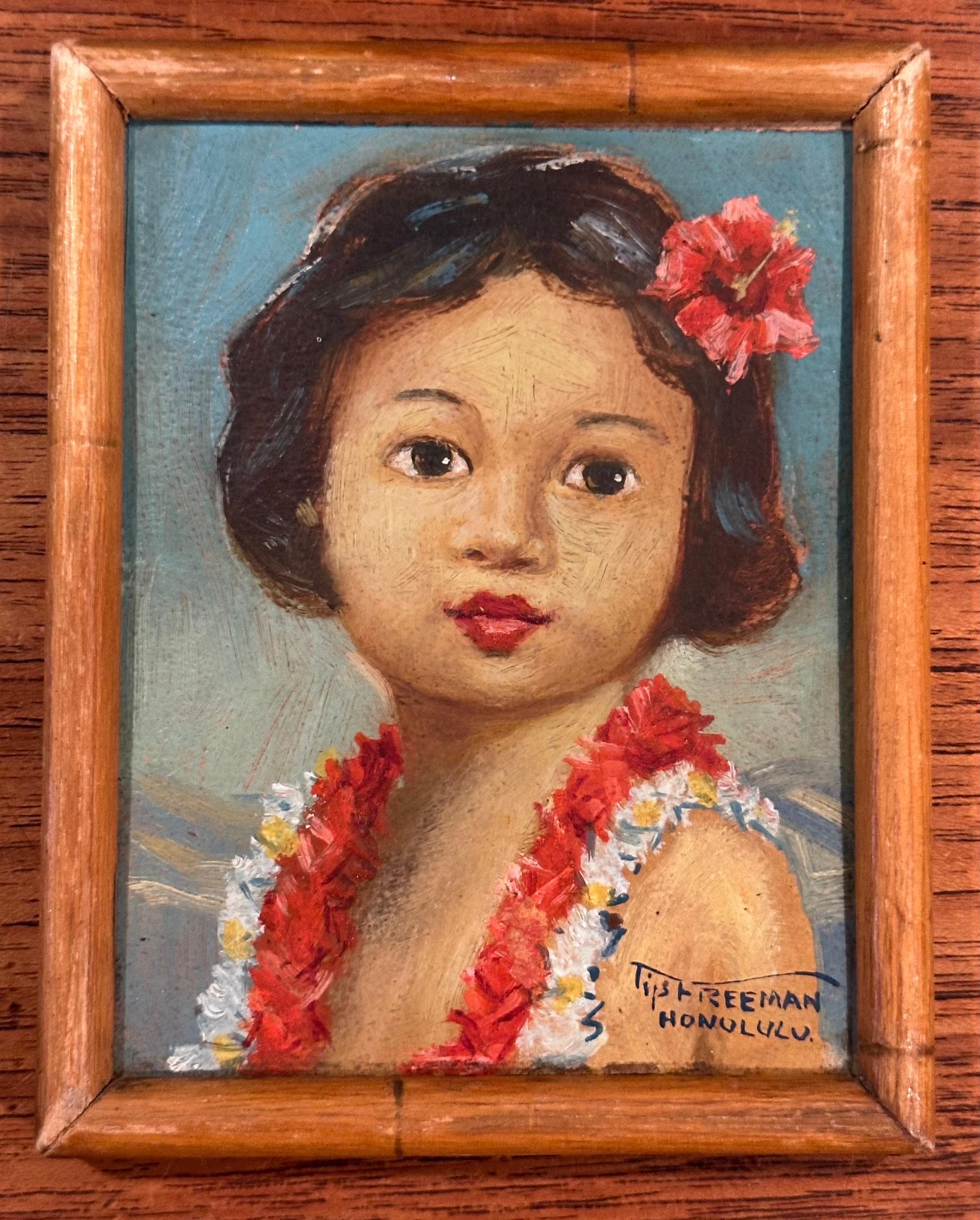 Coppia di mini ritratti hawaiani originali d'epoca di Tip Freeman In condizioni buone in vendita a San Diego, CA