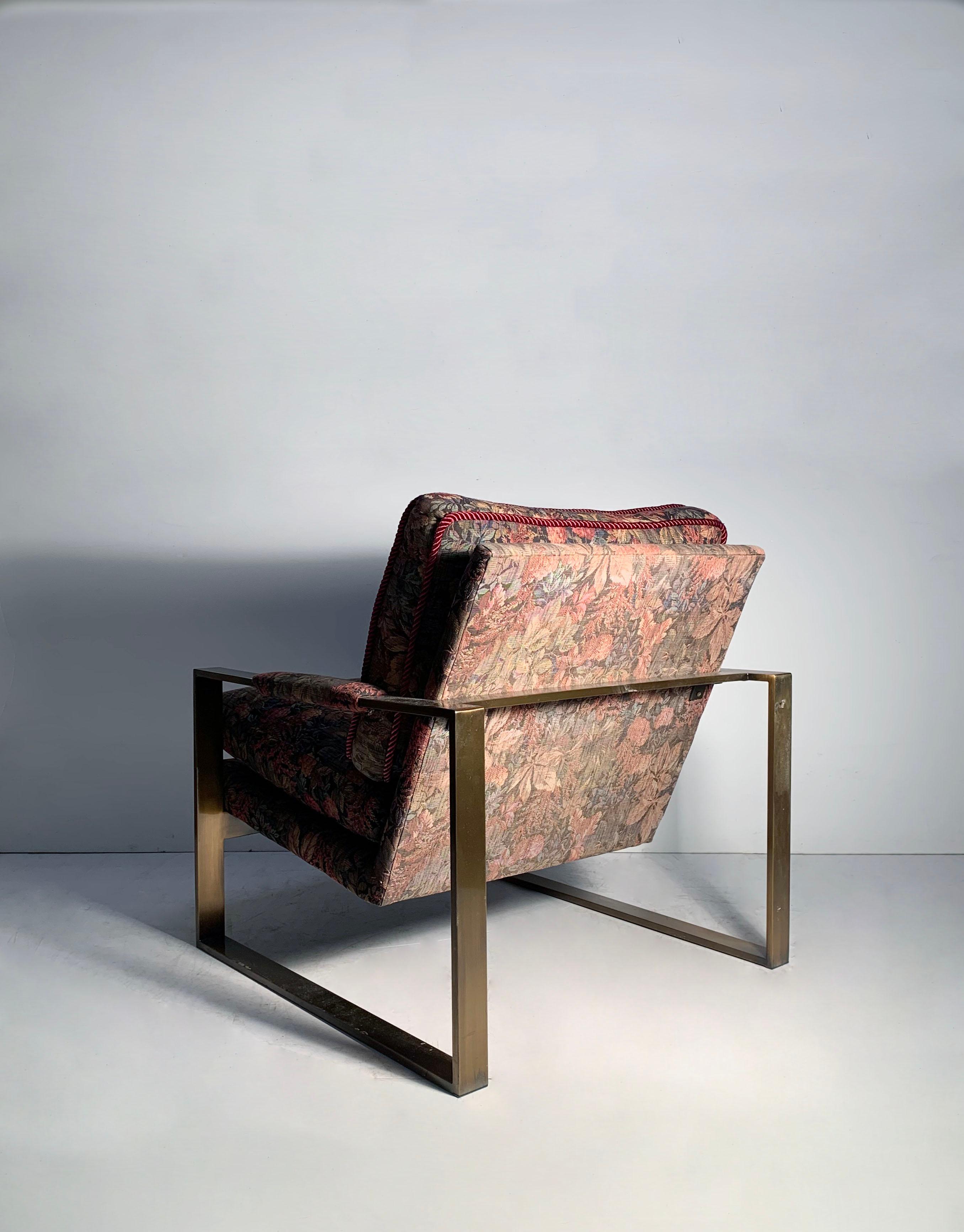 Paire de fauteuils de salon d'origine Milo Baughman à base à lattes et finition bronze Bon état - En vente à Chicago, IL