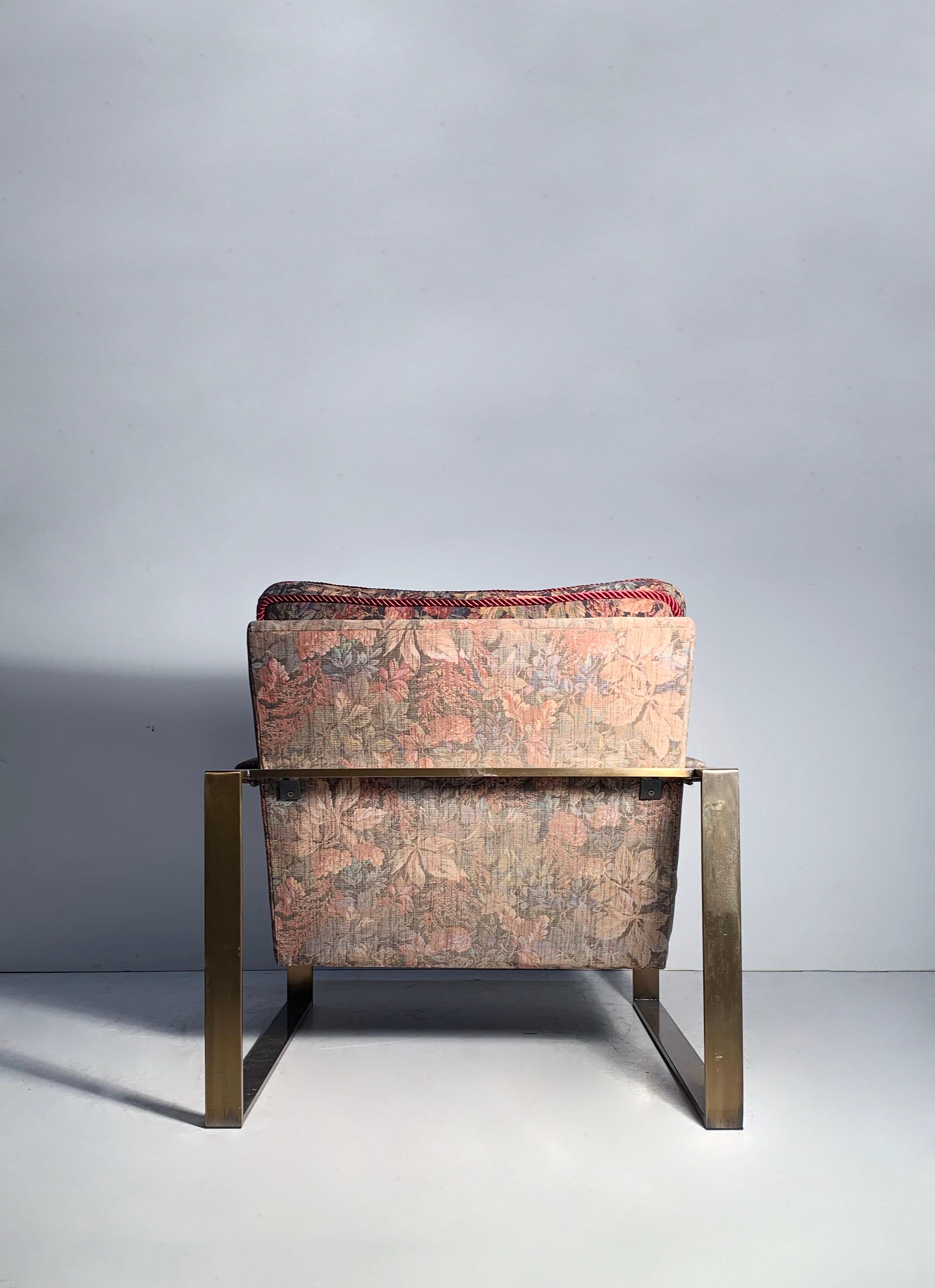 20ième siècle Paire de fauteuils de salon d'origine Milo Baughman à base à lattes et finition bronze en vente
