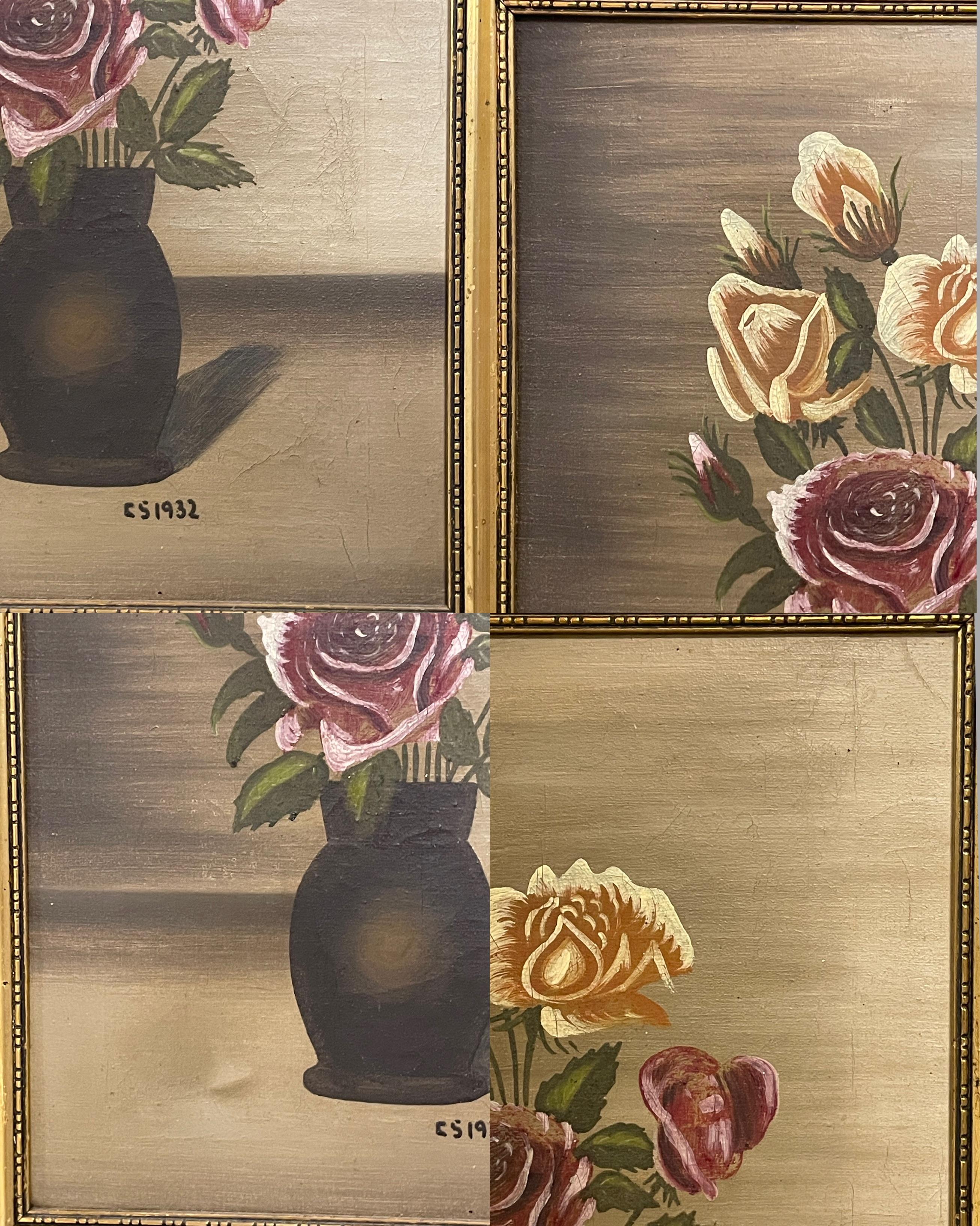 Pair of vintage original still life floral painting from the 1930s by artist CS For Sale 6