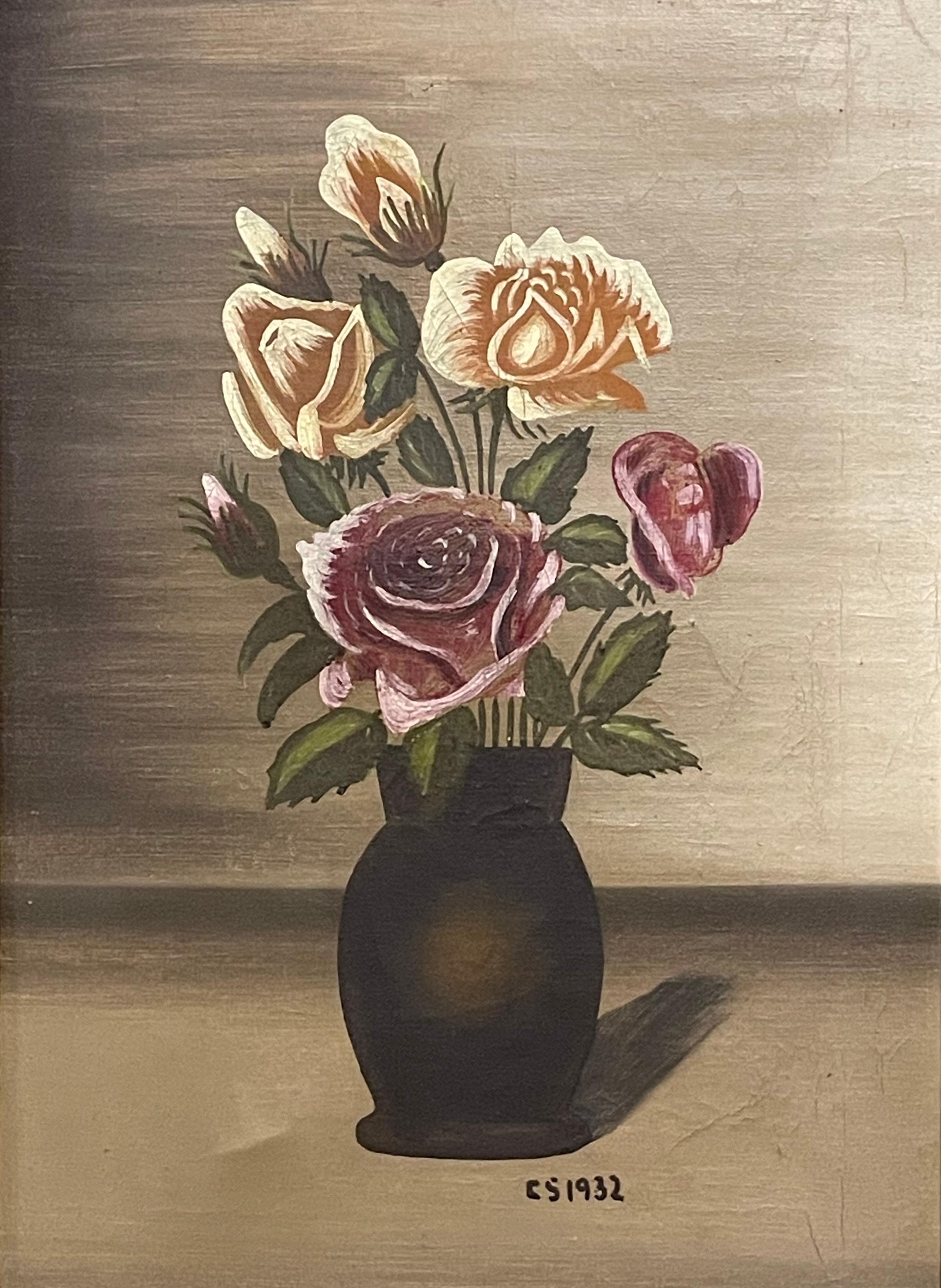 Danish Pair of vintage original still life floral painting from the 1930s by artist CS For Sale
