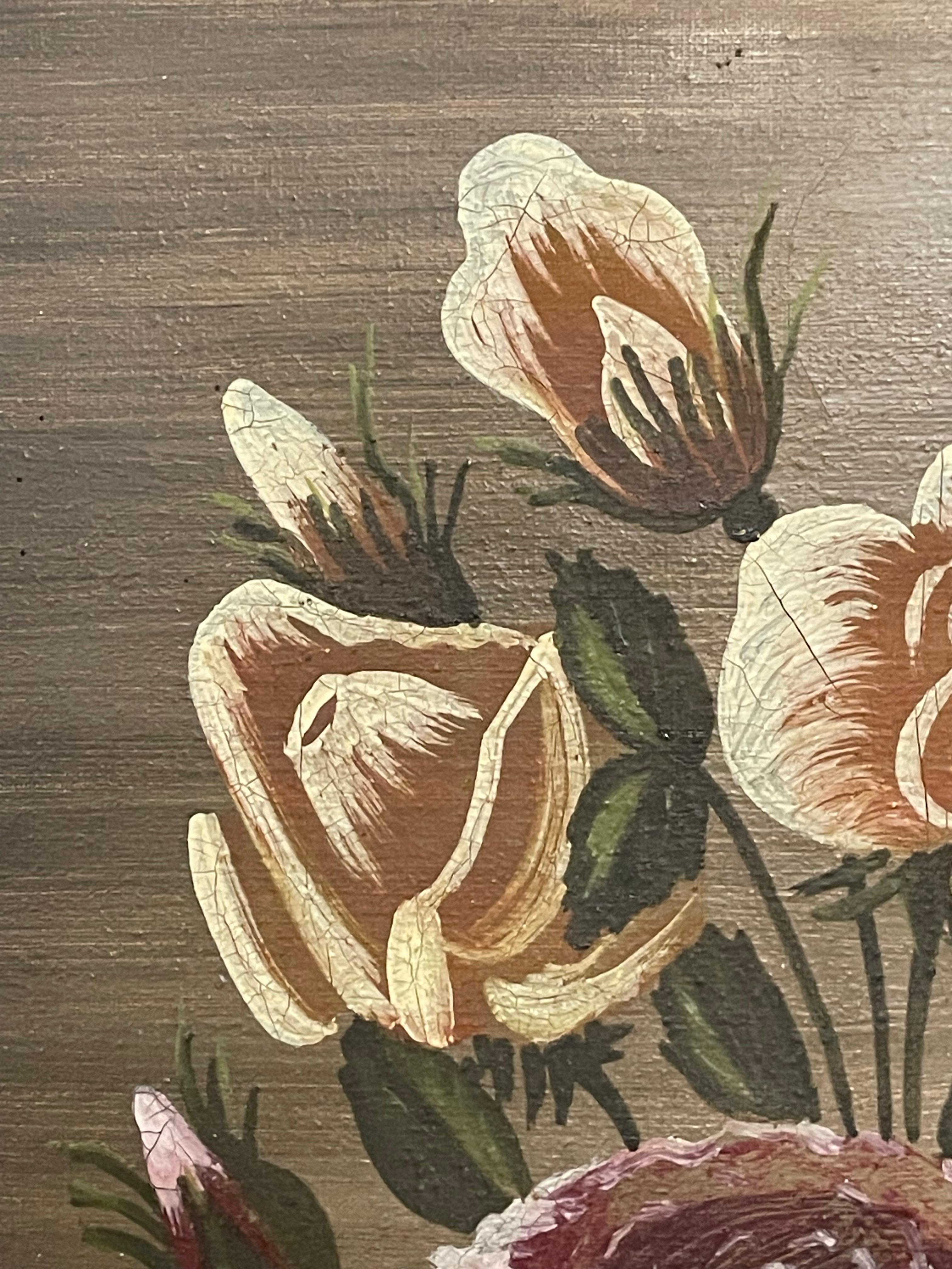 Pair of vintage original still life floral painting from the 1930s by artist CS In Good Condition For Sale In Ebberup, DK