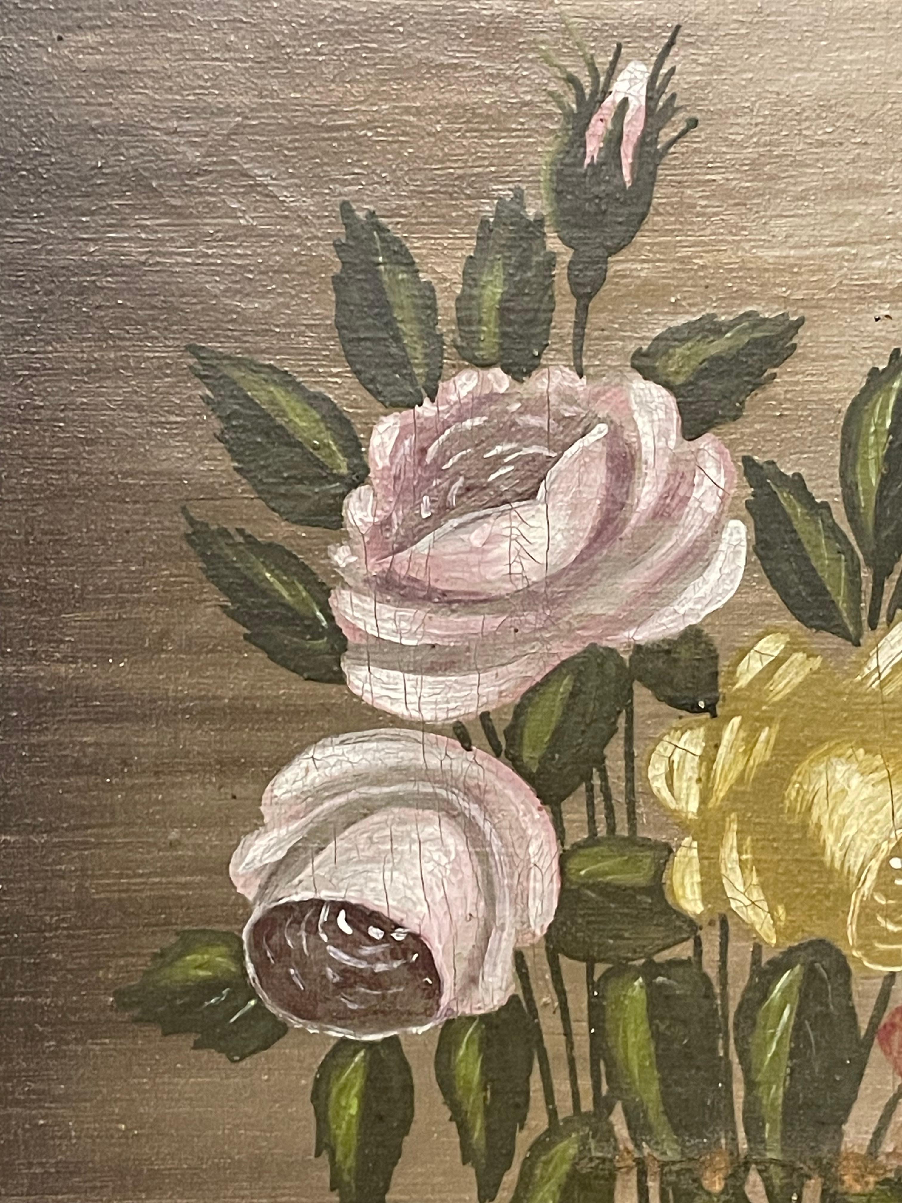 Paint Pair of vintage original still life floral painting from the 1930s by artist CS For Sale