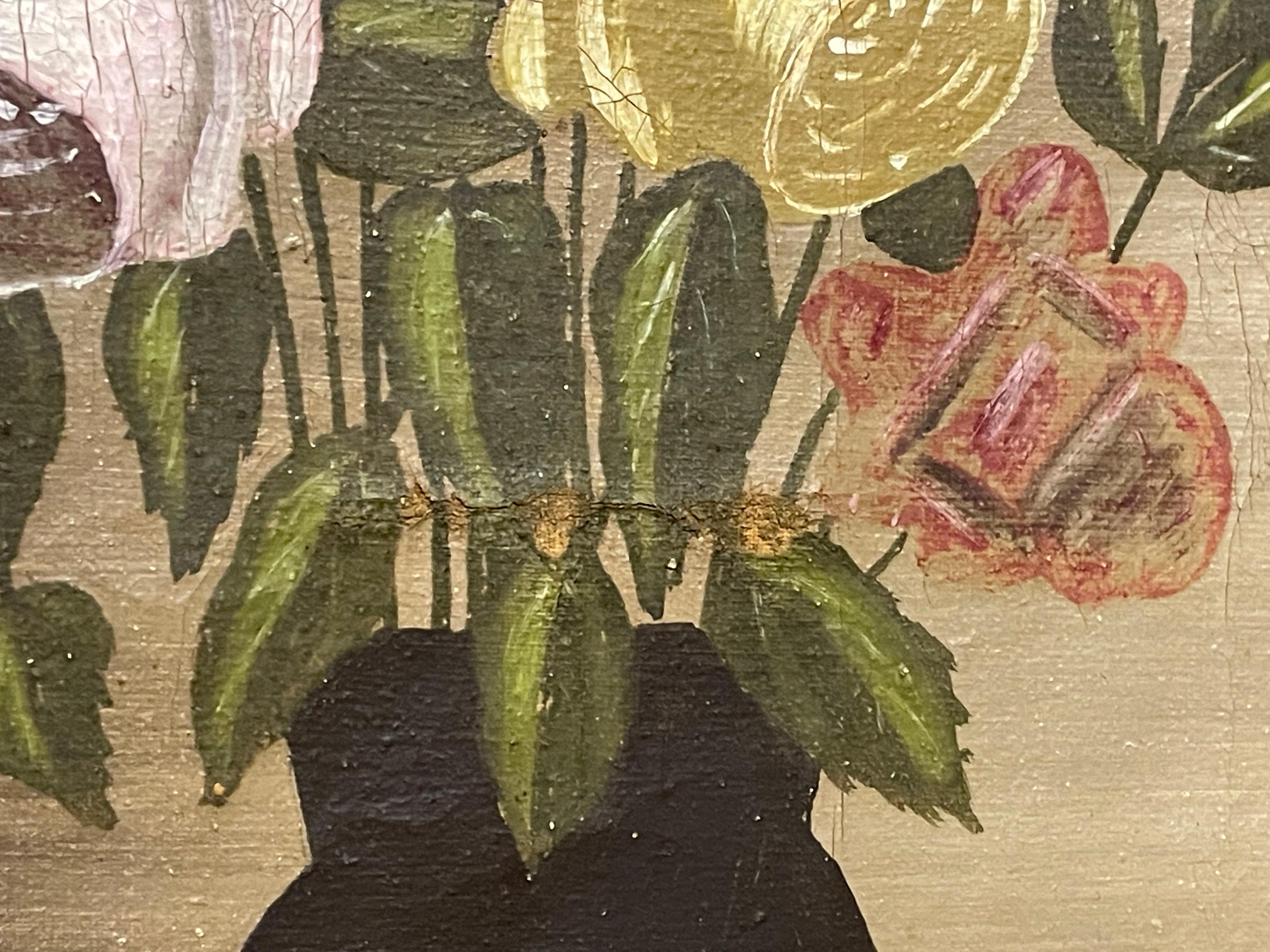Pair of vintage original still life floral painting from the 1930s by artist CS For Sale 2