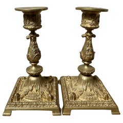 Pair of Vintage Ornate Brass Candlesticks  Decorative Square Base Candle Holder