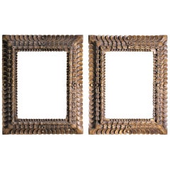 Pair of Vintage Ornately Hand-Carved Wooden Folk Art Styled Picture Frames