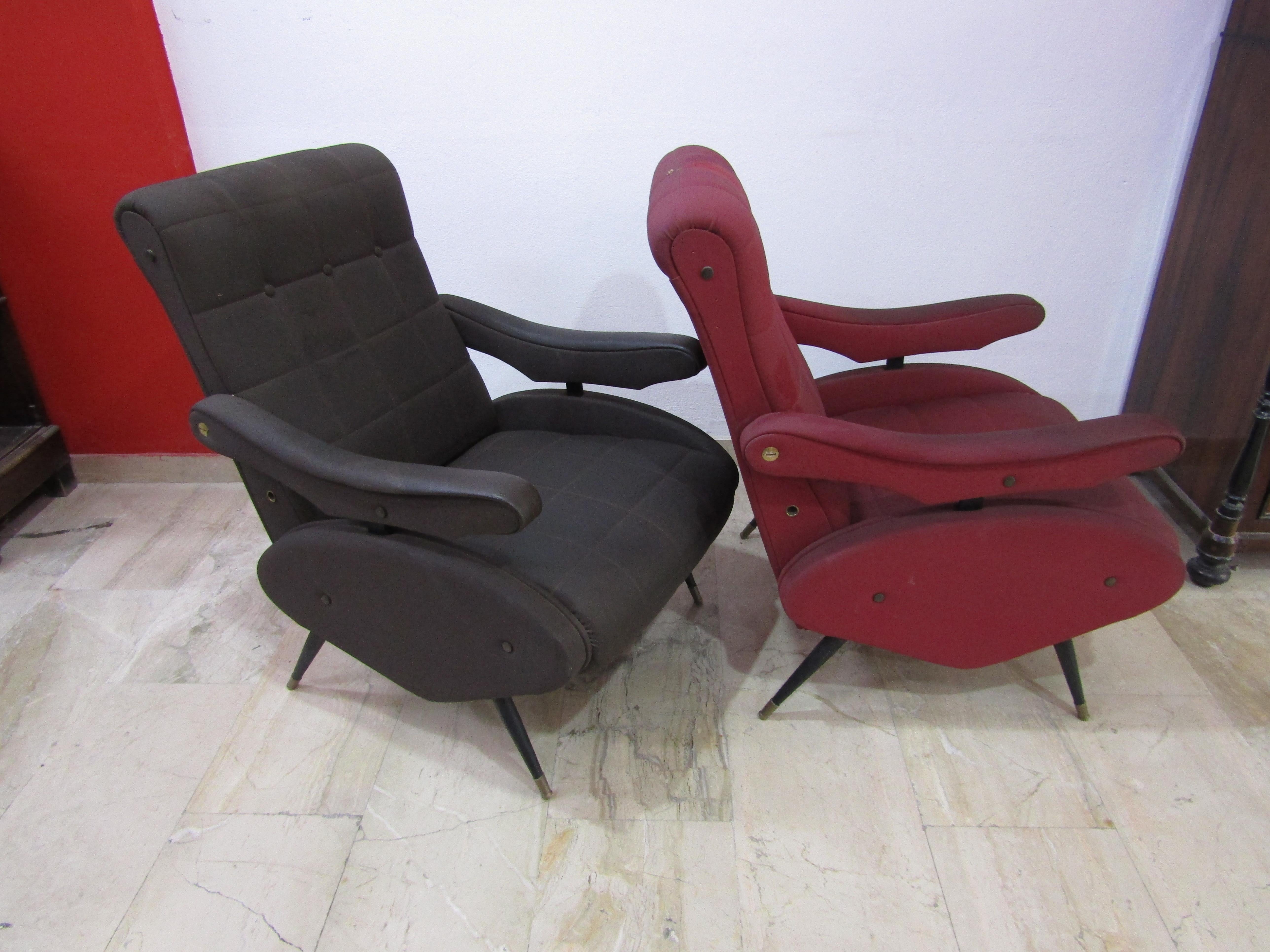 midcentury Pair of  Oscar Recliner Armchair by Ello Pini for Novarredo, 1970s For Sale 1
