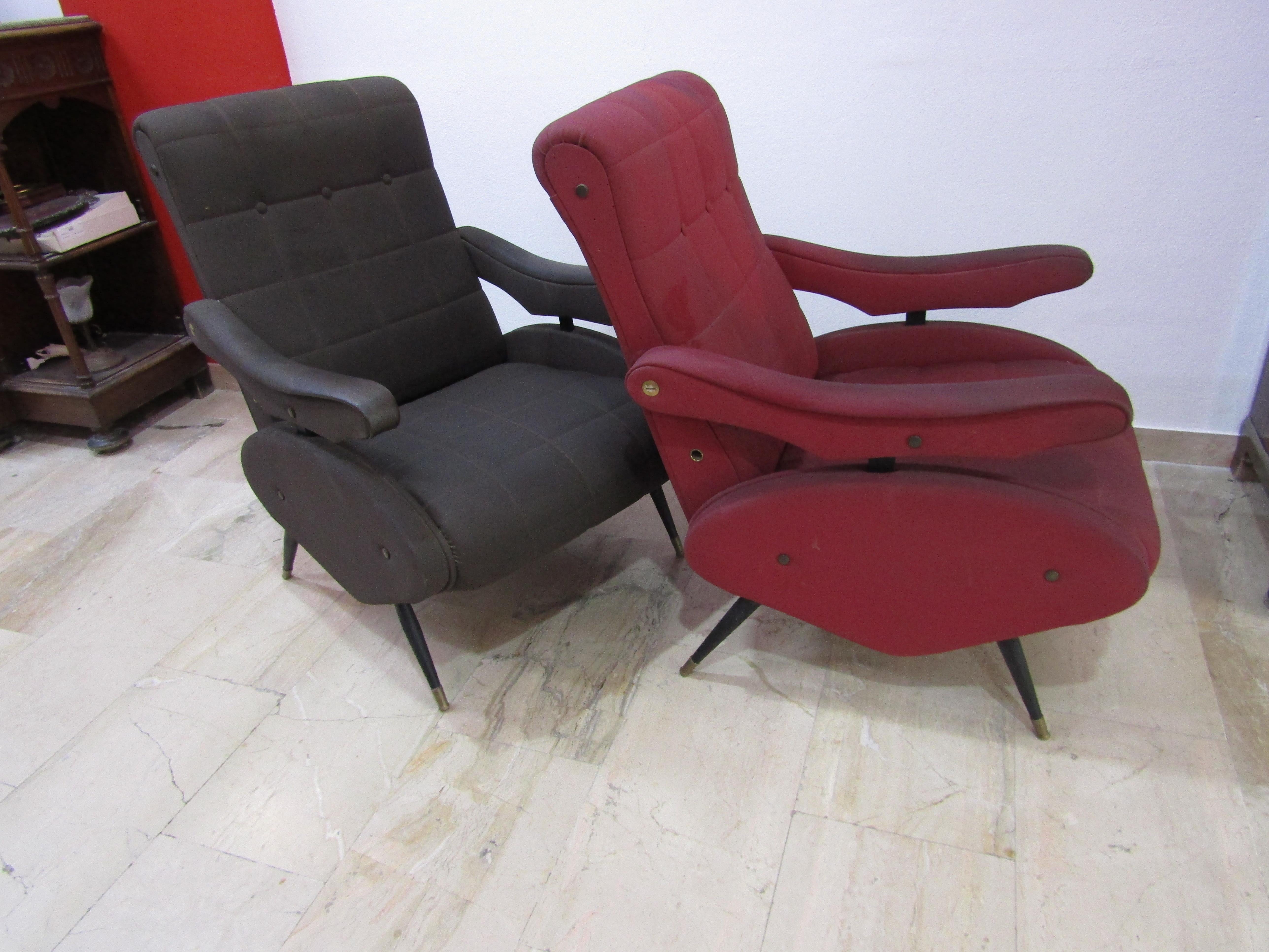 midcentury Pair of  Oscar Recliner Armchair by Ello Pini for Novarredo, 1970s For Sale 3