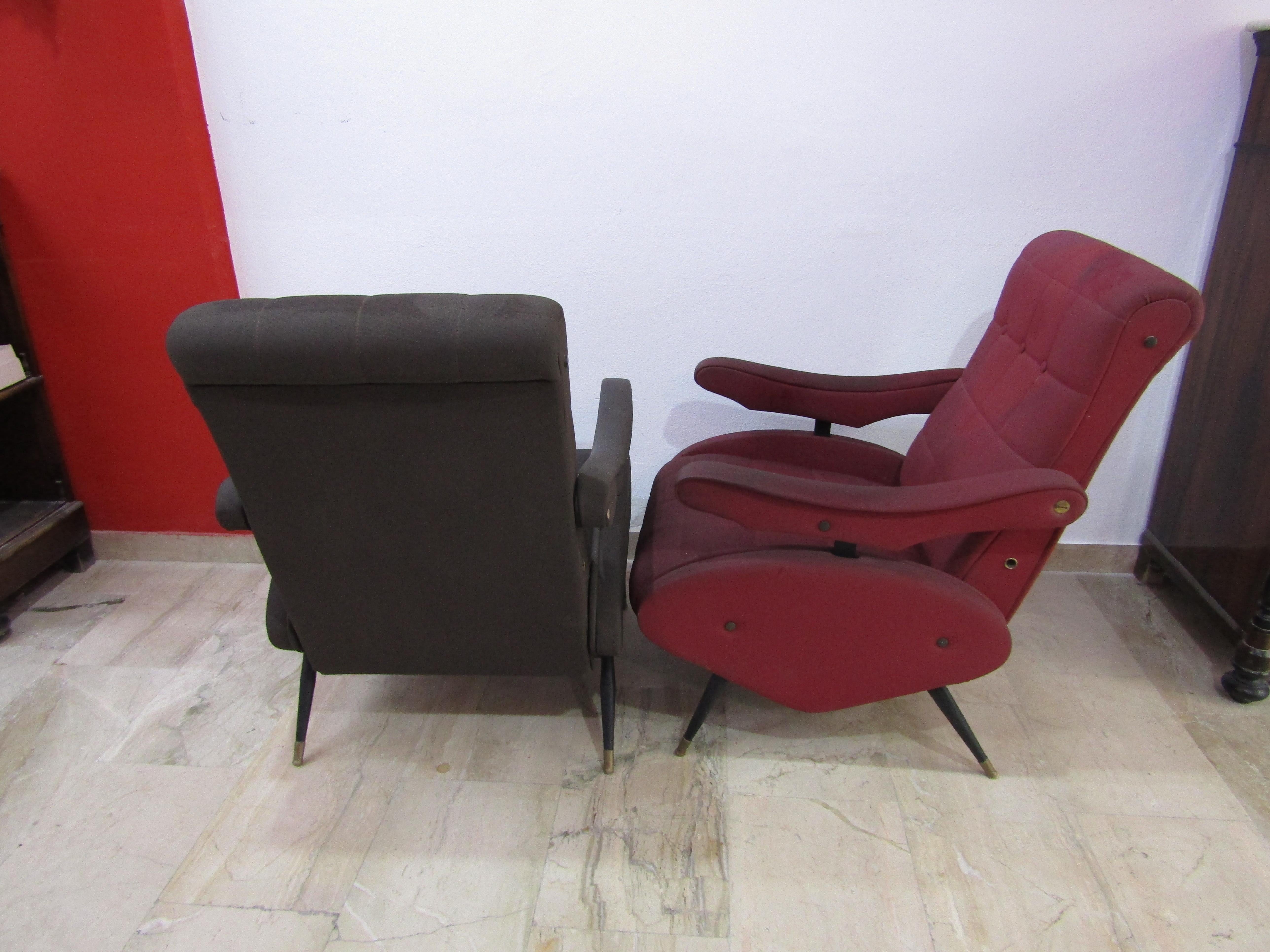 Late 20th Century midcentury Pair of  Oscar Recliner Armchair by Ello Pini for Novarredo, 1970s For Sale