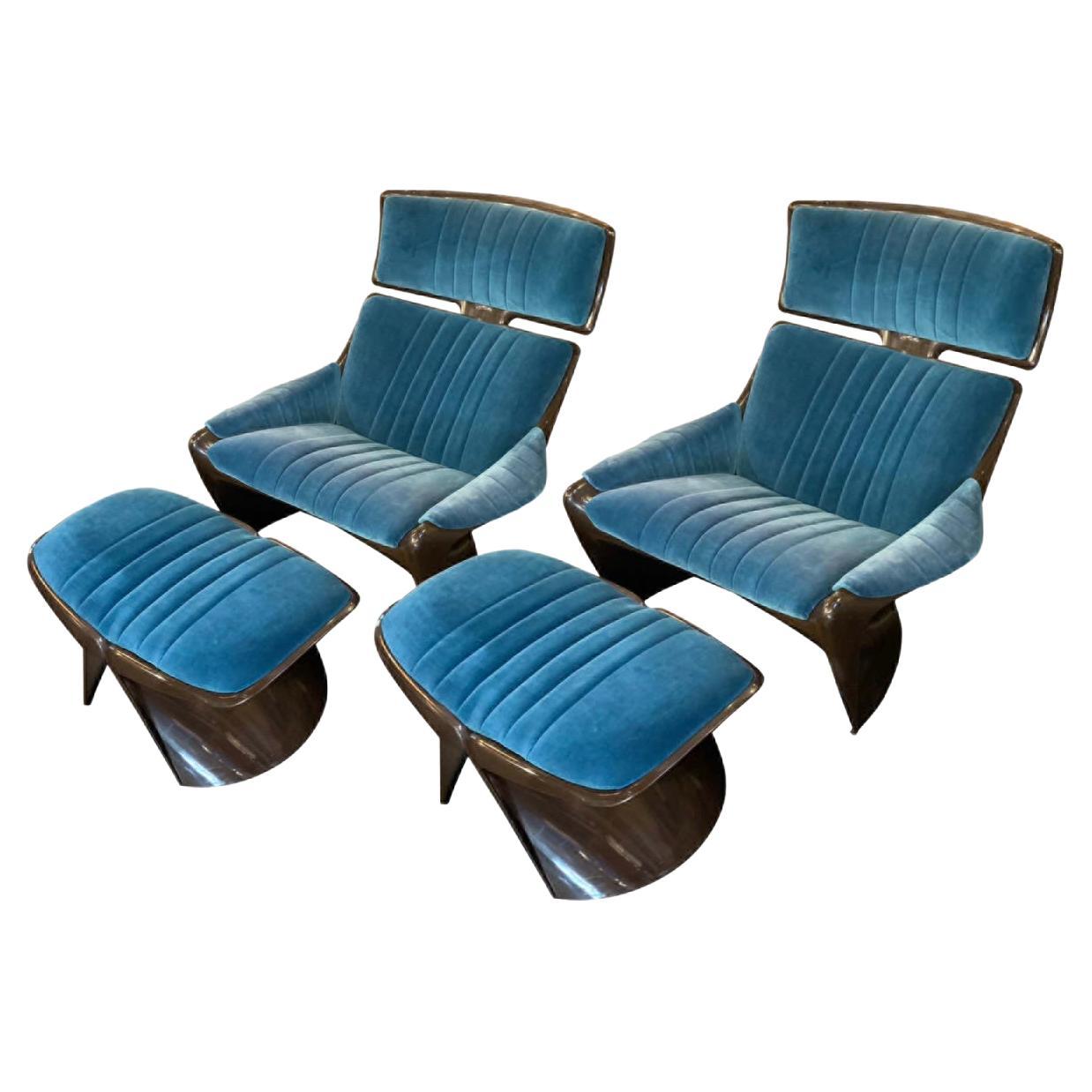 Pair of Vintage Ostergaard Lounge Chairs and Ottomans For Sale