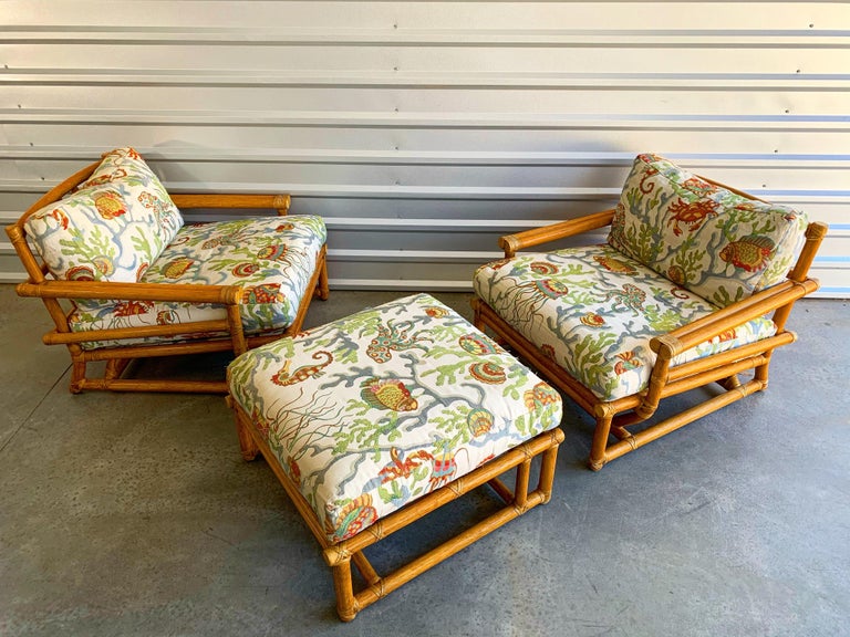Pair of Vintage Oversized Rattan Bamboo McGuire Lounge Chairs and
