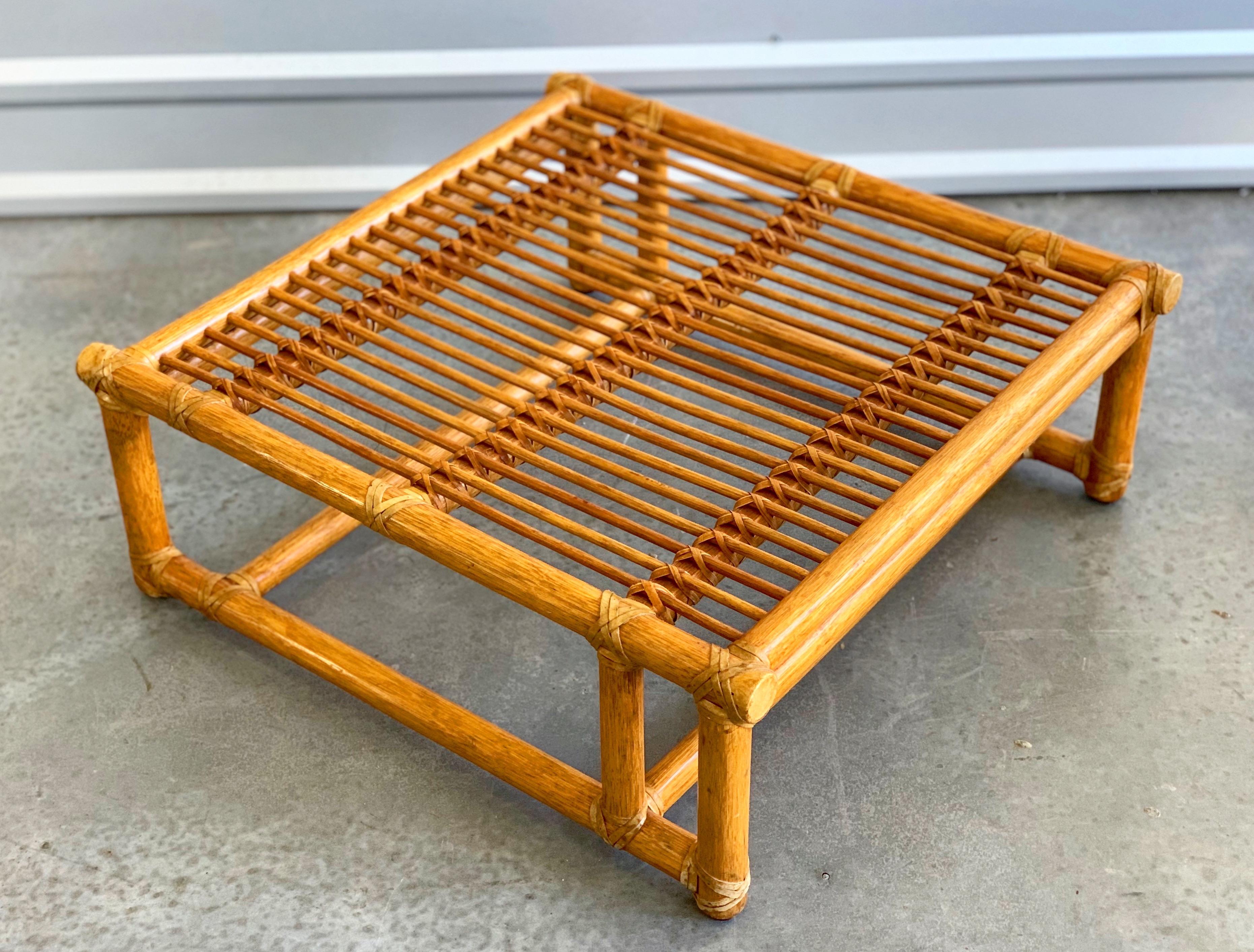 Pair of Vintage Oversized Rattan Bamboo McGuire Lounge Chairs and Ottoman In Good Condition In Framingham, MA