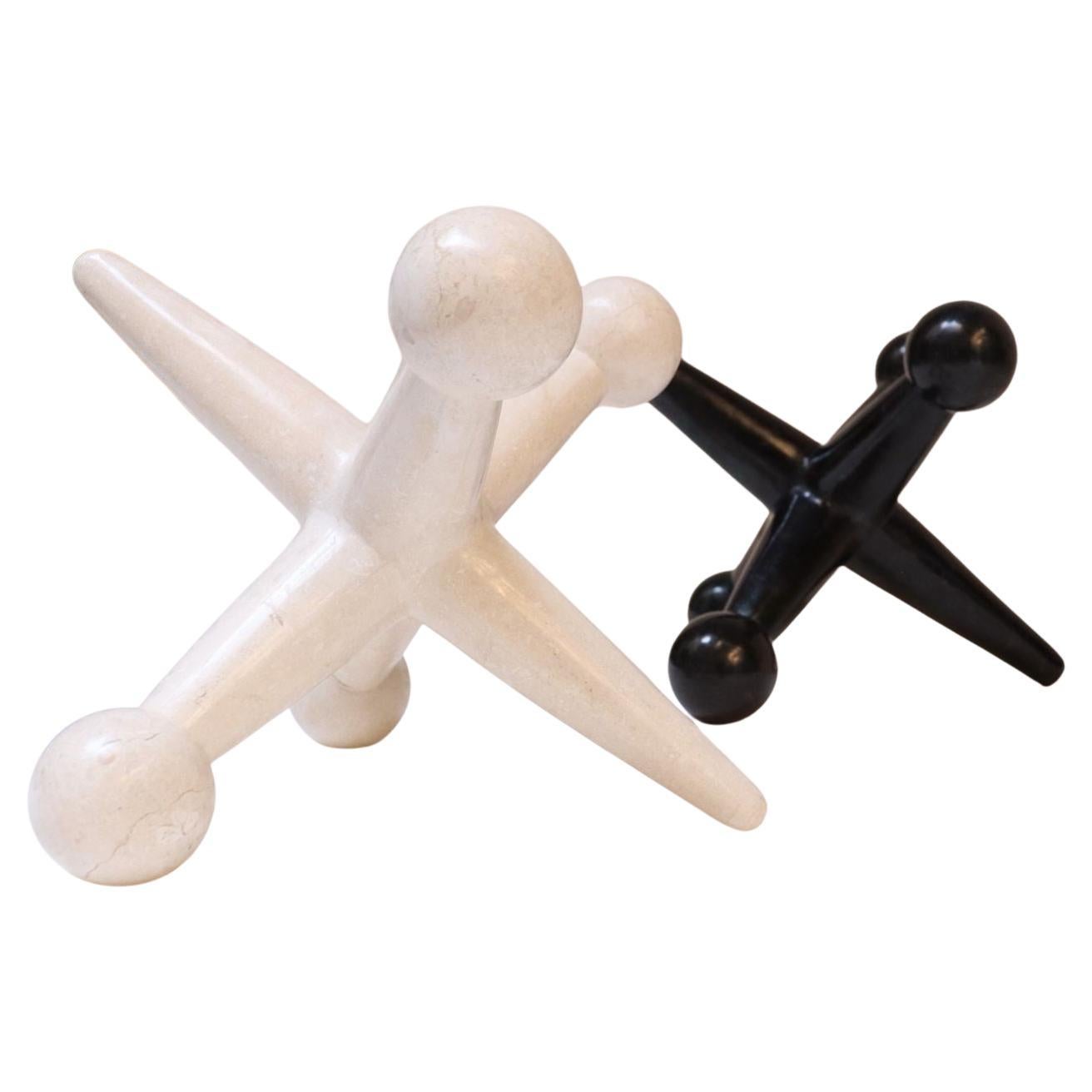 Pareja de esculturas o sujetalibros vintage Jax / Jacks de piedra teselada sobredimensionada