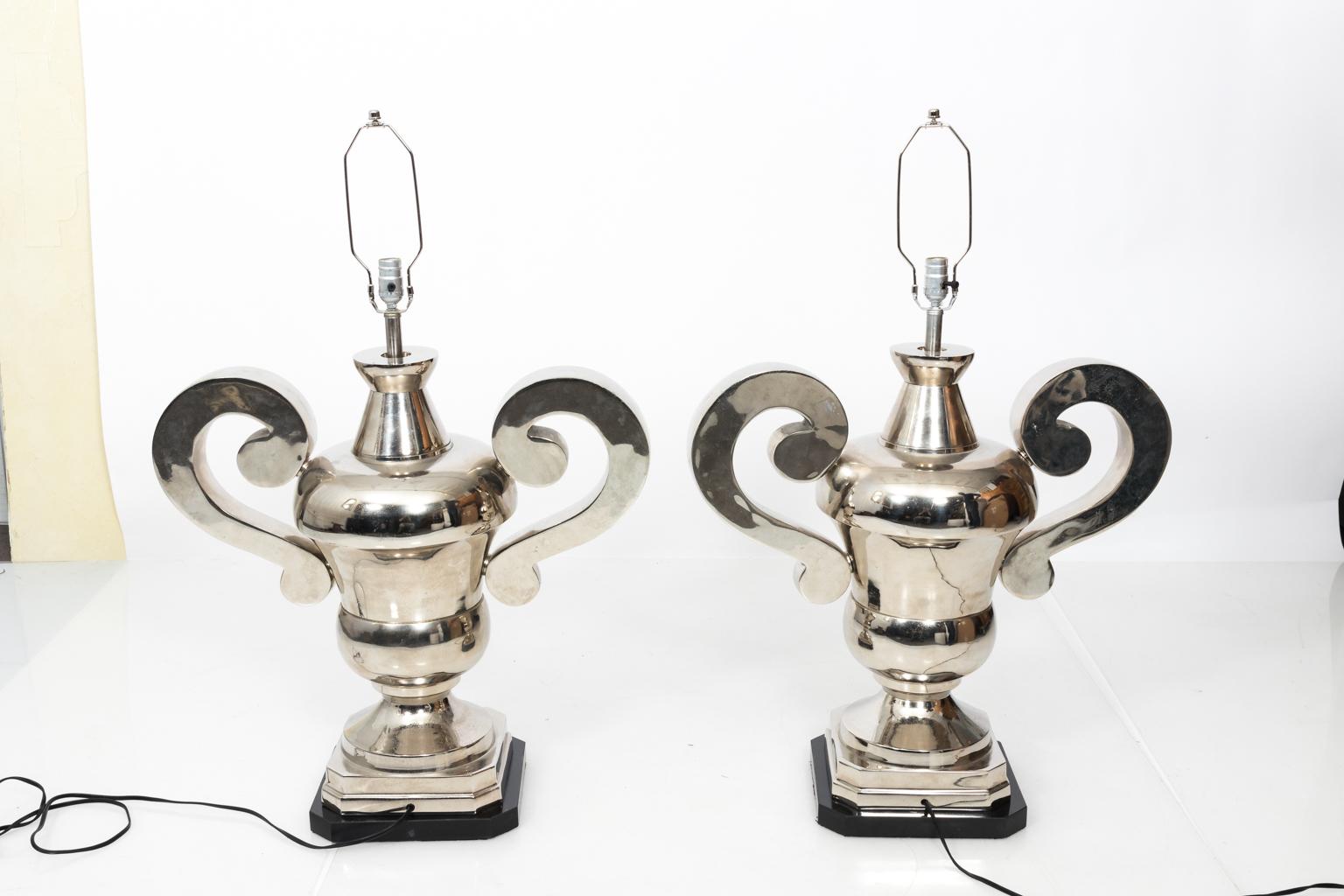 20th Century Pair of Vintage Oversized Urn Shaped Chrome Lamps For Sale