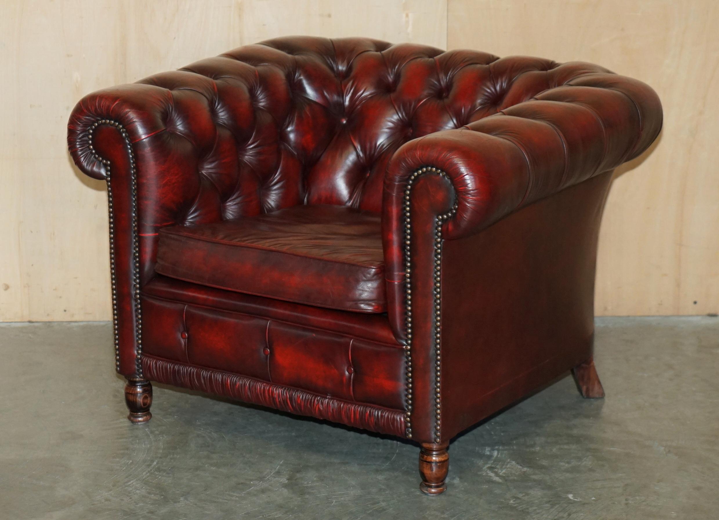 Royal House Antiques

Royal House Antiques is delighted to offer for sale this stunning pair of vintage, hand made in England, Chesterfield Oxblood leather club armchairs with long elegant beech wood legs 

Please note the delivery fee listed is