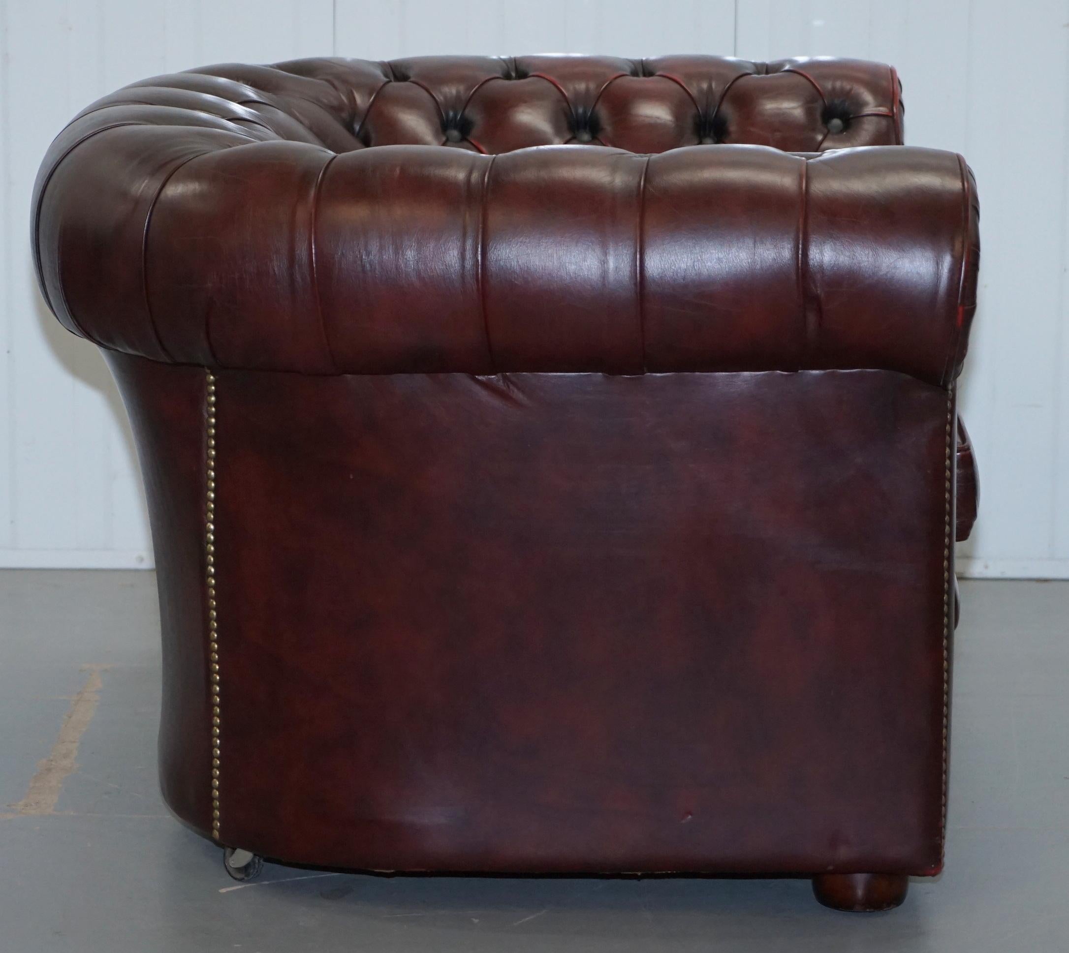 Pair of Vintage Oxblood Leather Hand Made in England Chesterfield Club Armchairs 2
