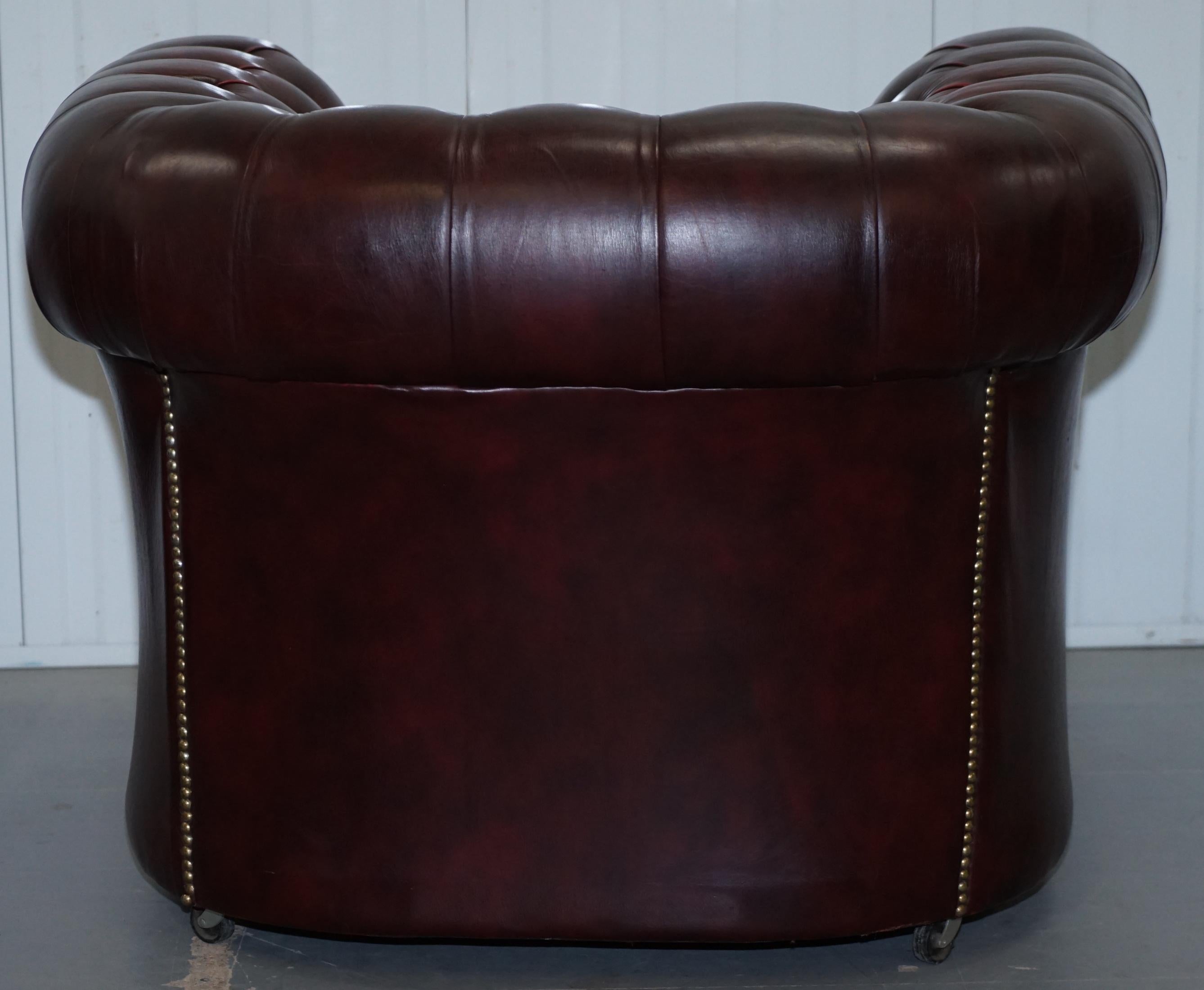 Pair of Vintage Oxblood Leather Hand Made in England Chesterfield Club Armchairs 3
