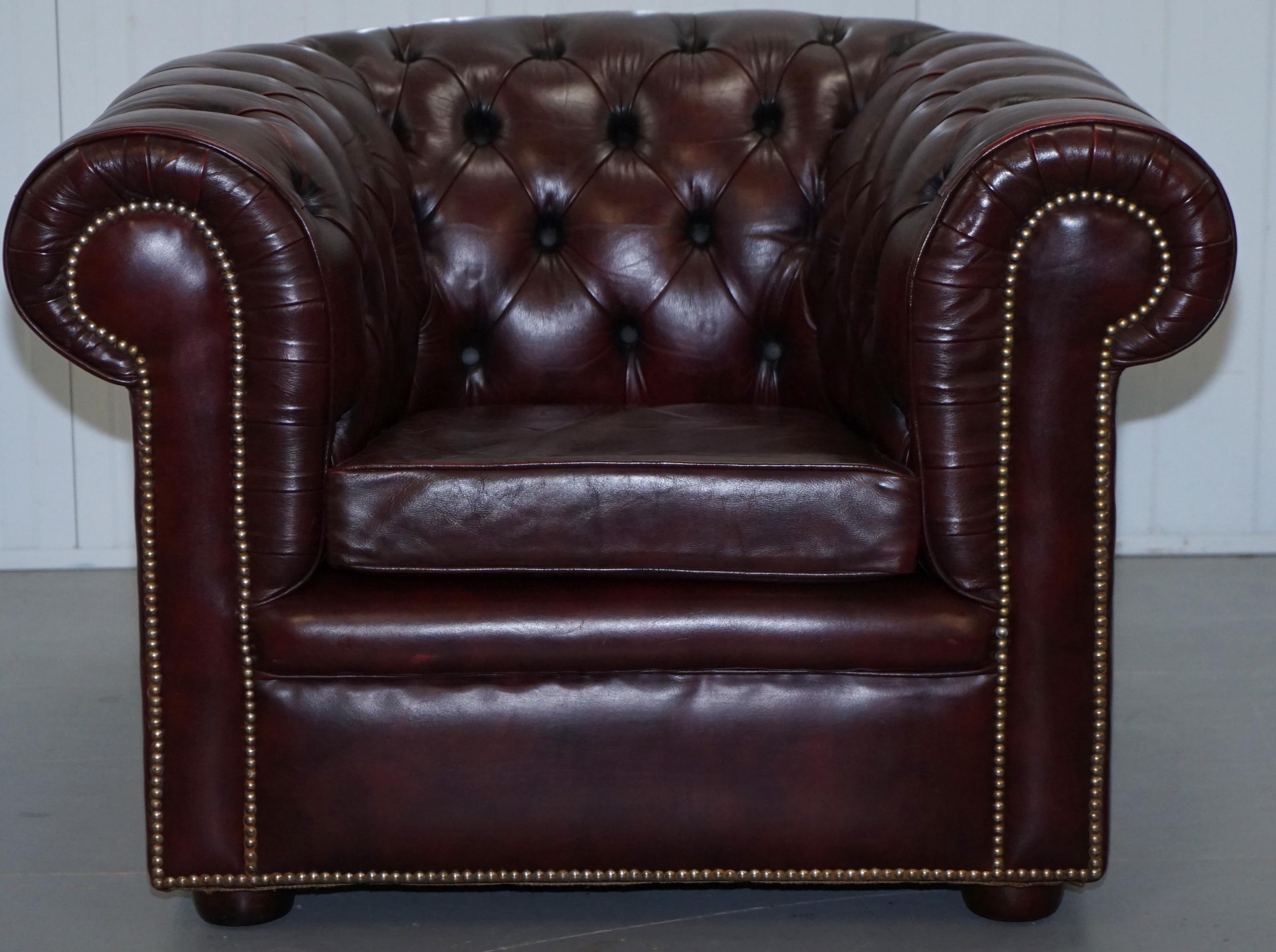 Pair of Vintage Oxblood Leather Hand Made in England Chesterfield Club Armchairs 6