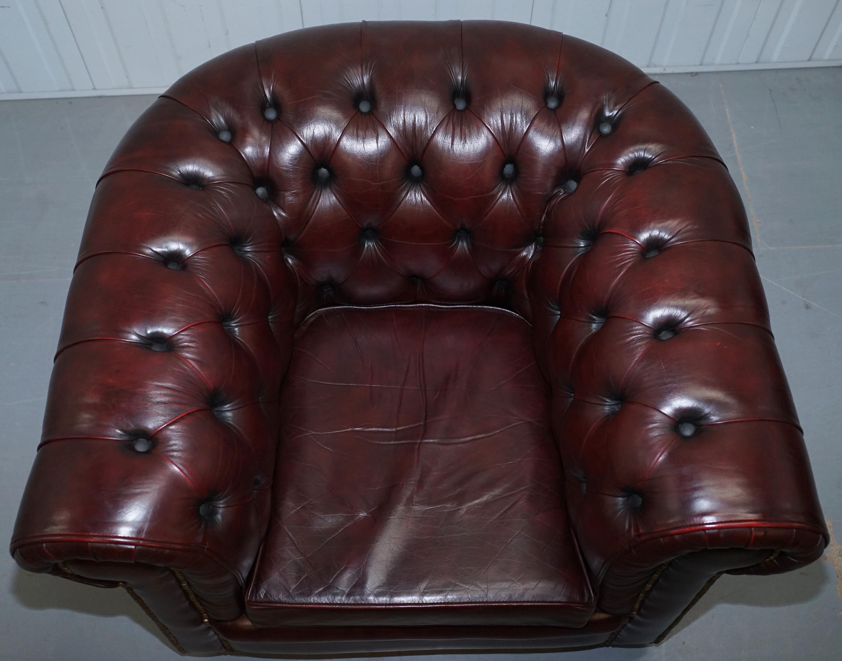 Pair of Vintage Oxblood Leather Hand Made in England Chesterfield Club Armchairs 7