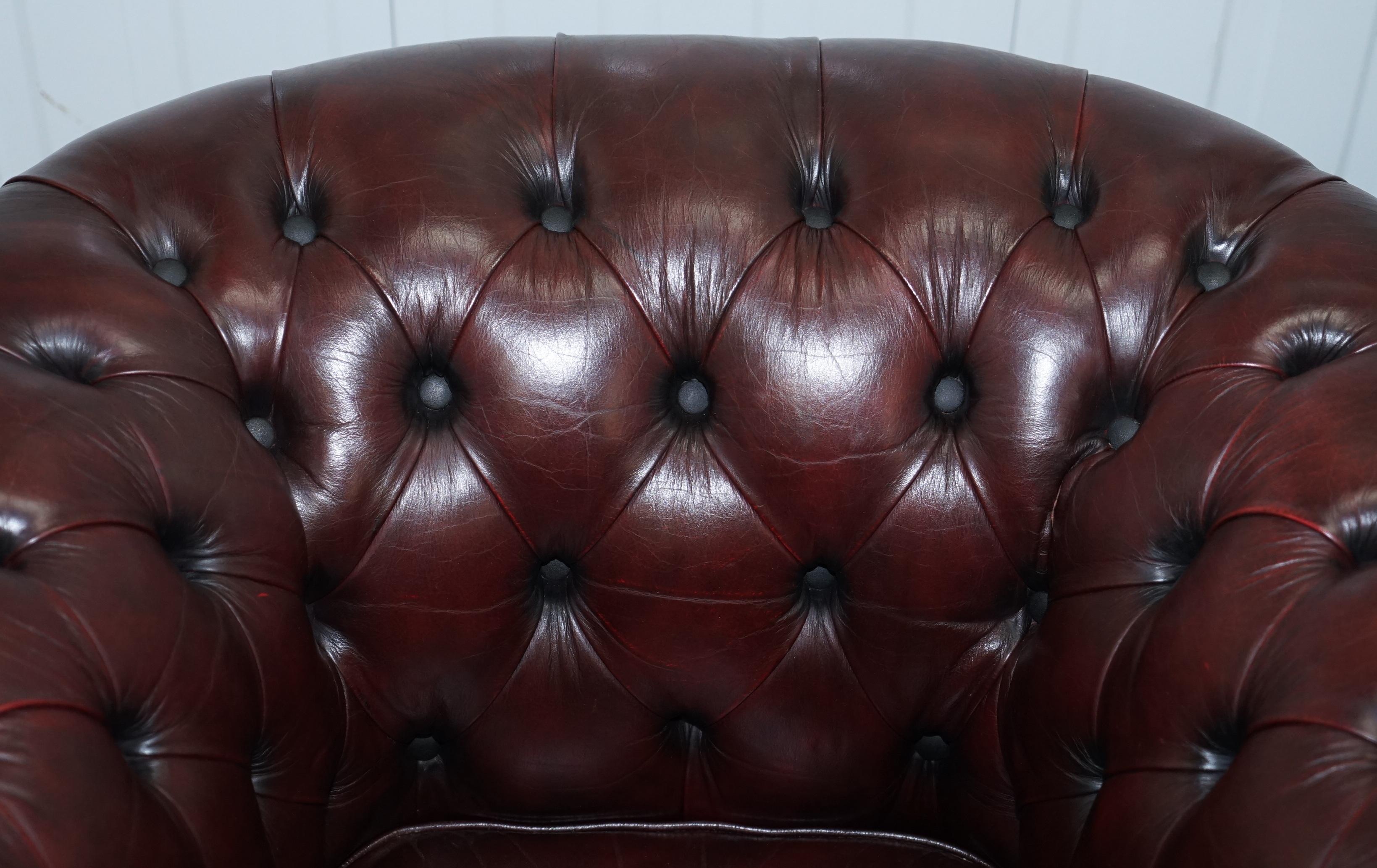 Pair of Vintage Oxblood Leather Hand Made in England Chesterfield Club Armchairs 8