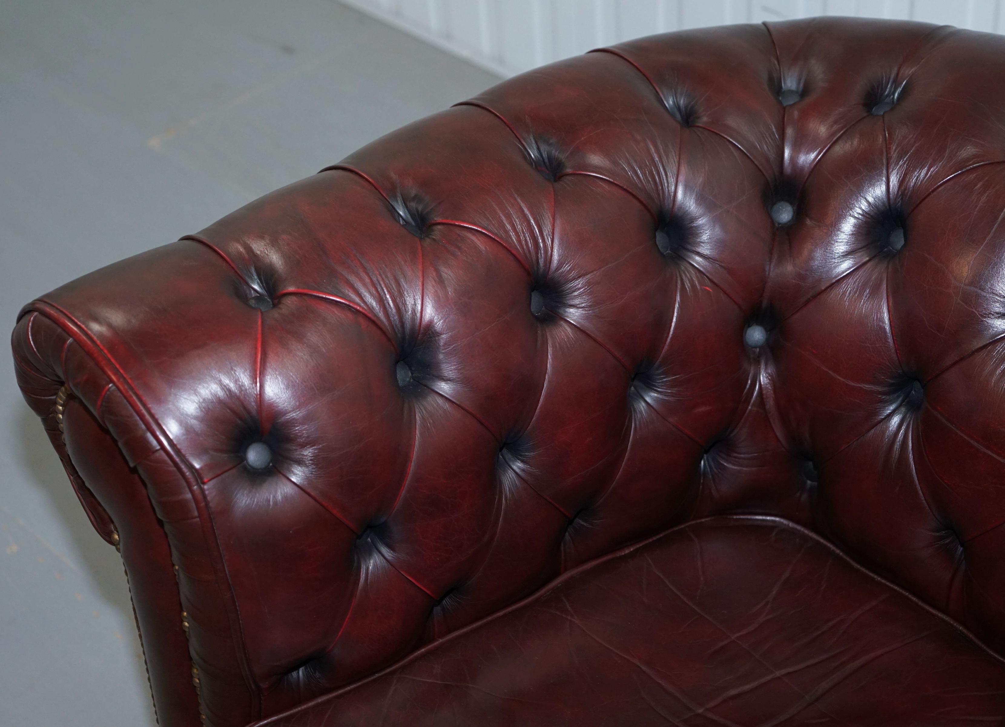 Pair of Vintage Oxblood Leather Hand Made in England Chesterfield Club Armchairs 9