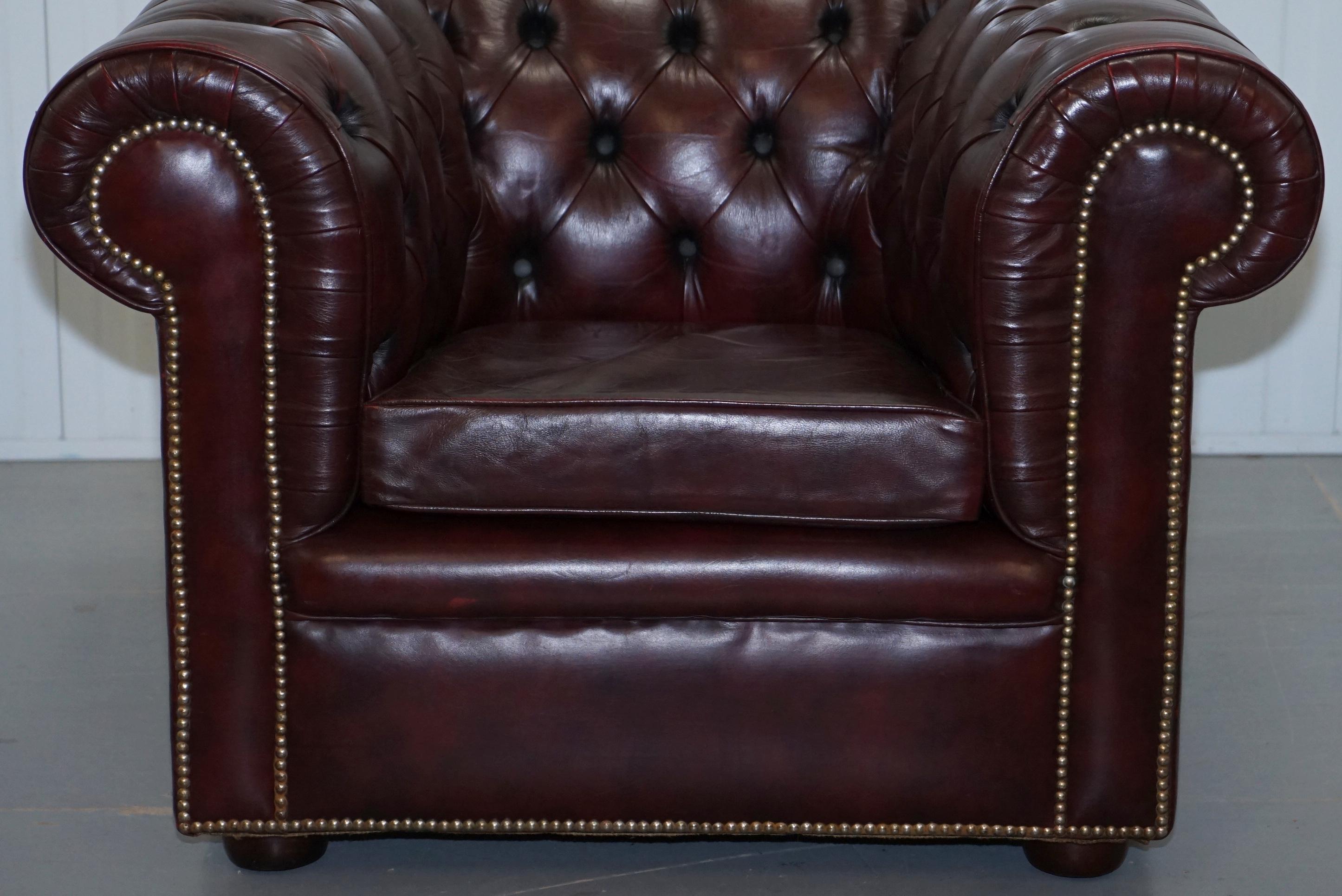 Pair of Vintage Oxblood Leather Hand Made in England Chesterfield Club Armchairs 10
