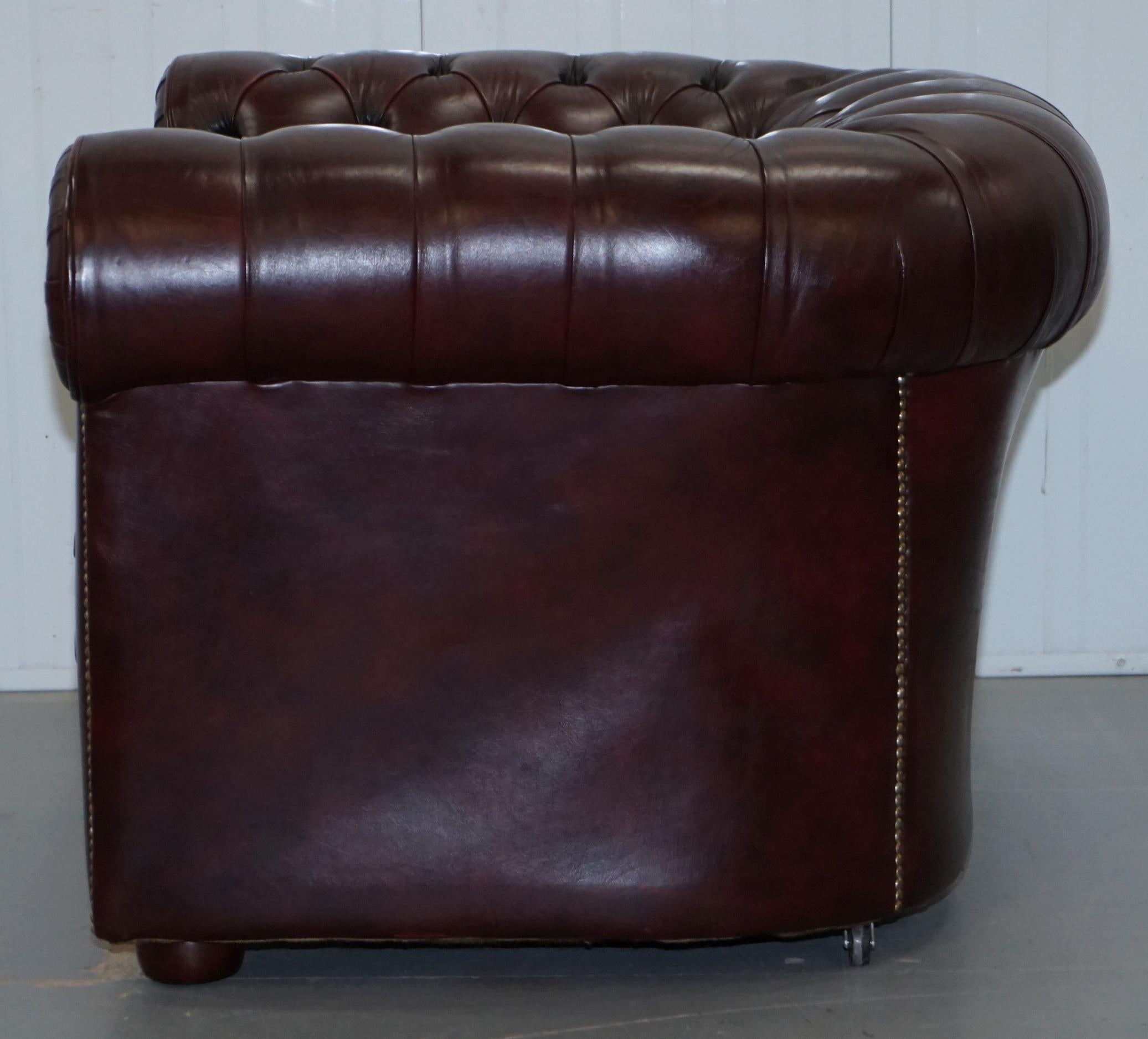 Pair of Vintage Oxblood Leather Hand Made in England Chesterfield Club Armchairs 11