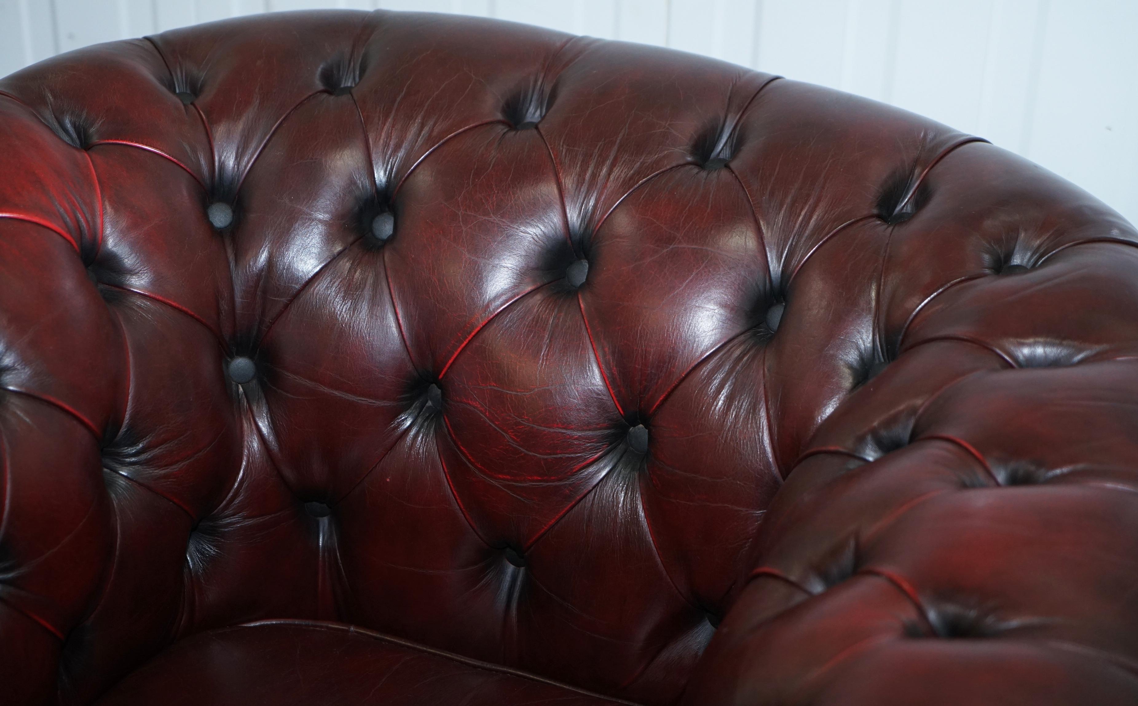 English Pair of Vintage Oxblood Leather Hand Made in England Chesterfield Club Armchairs