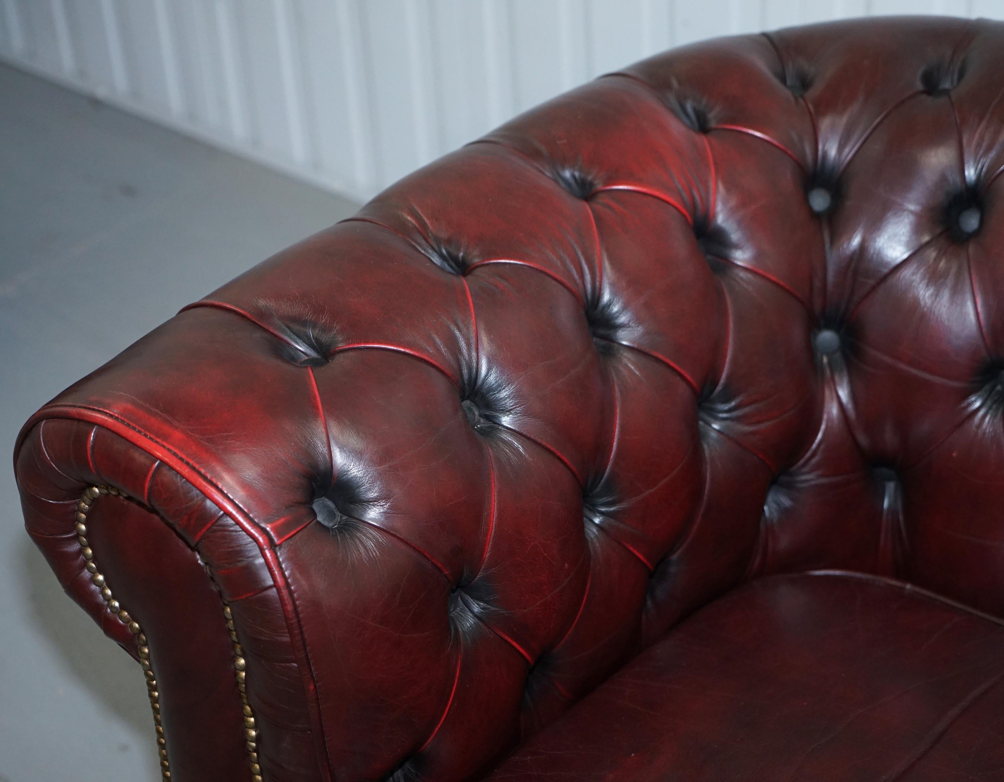 Hand-Crafted Pair of Vintage Oxblood Leather Hand Made in England Chesterfield Club Armchairs