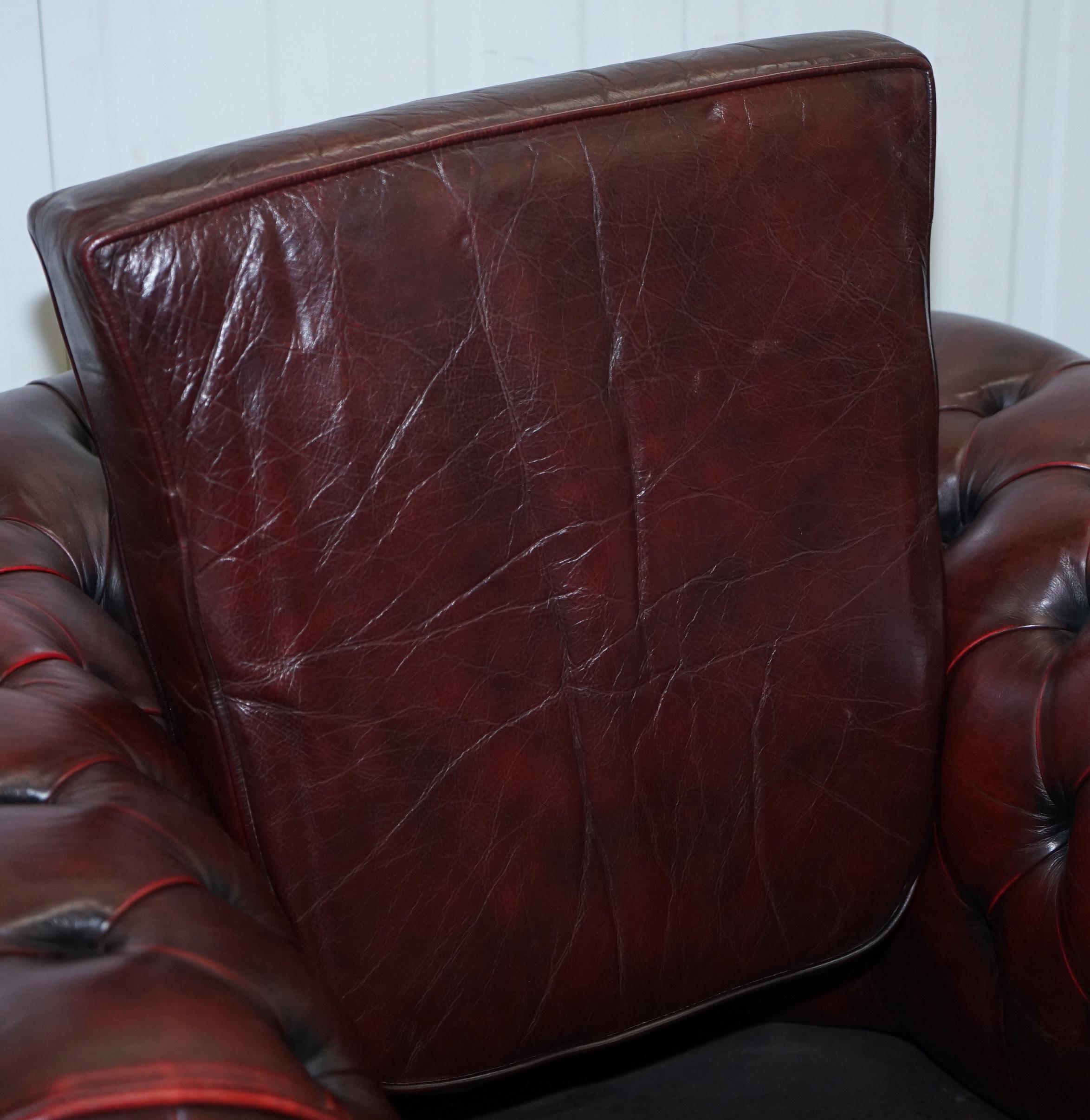 Pair of Vintage Oxblood Leather Hand Made in England Chesterfield Club Armchairs 1