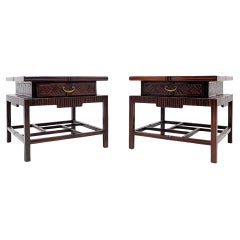 Pair of vintage pagoda tables in faux bamboo chevron pattern - Maitland & Clasco