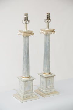 Pair of Vintage Painted and Parcel Silvergilt Columnar Lamps by Stiffel